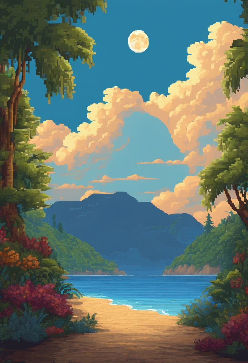 Pixel art of giant moon rising on calm sea, beautiful detailed pixel art, detailed pixel art, Lofidel retro video game, concept pixelart, detailed pixel artwork, Pixel art style, pixel town, pixel art animation, high quality pixel art, Dolphins jump off the sea, super detailed color lowpoly art, #Pixel art:3, # Pixel art, #Pixel art