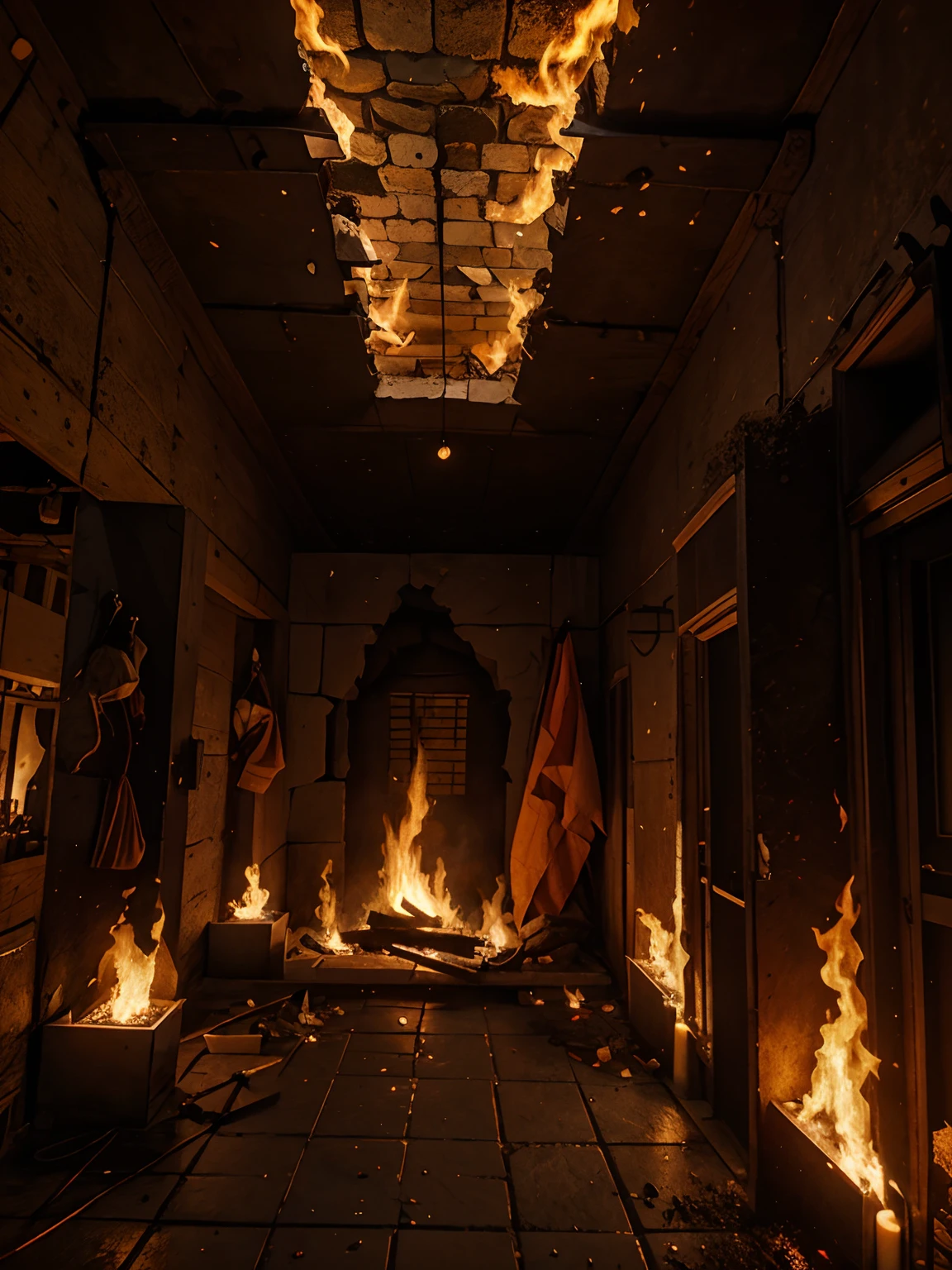 Convert this image into a path go to the evil powers and at the end of perspective the the square box fill with the fire