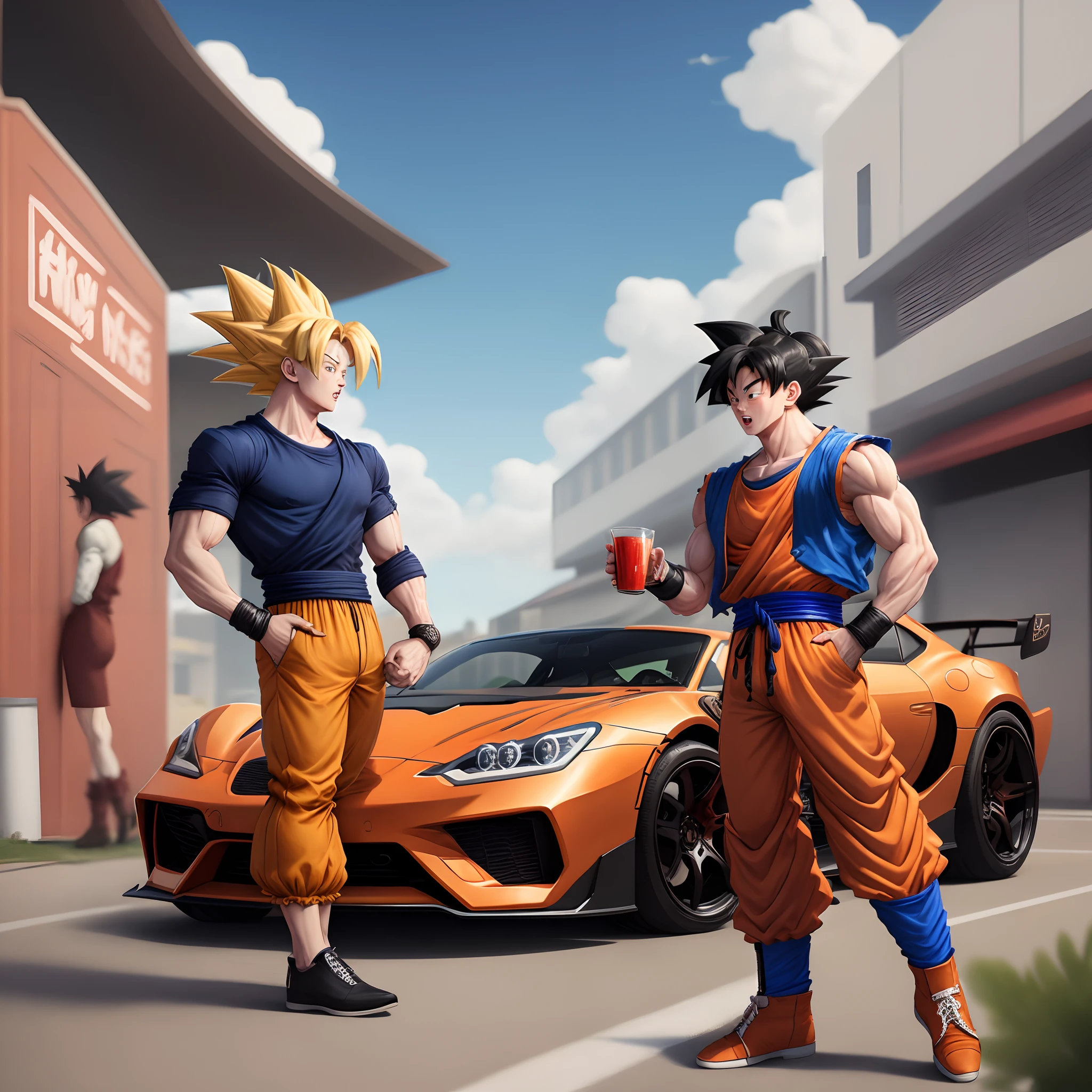 Drunk goku expensive clothes and cars