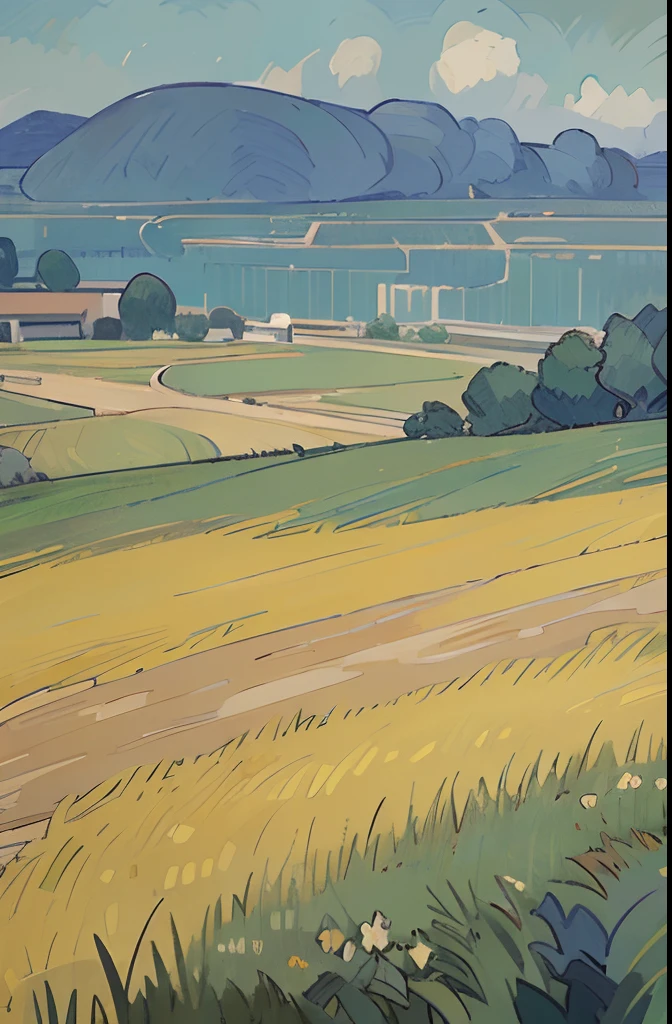 (((View of Van Gogh))),Rivers and mountains in the background,Clouds in the sky and grass in the foreground,sea beach,blue-sky,clouds,daysies,grassy,horizon,Casa,islands,mont,naturey,without humans,the ocean,exteriors,palmeiras,rios,scenecy,Skysky,The tree,Eau,KIDS ILLUSTRATION,