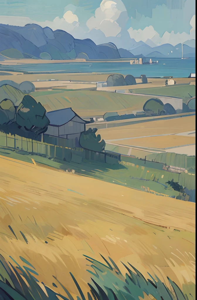 (((View of Van Gogh))),Rivers and mountains in the background,Clouds in the sky and grass in the foreground,sea beach,blue-sky,clouds,daysies,grassy,horizon,Casa,islands,mont,naturey,without humans,the ocean,exteriors,palmeiras,rios,scenecy,Skysky,The tree,Eau,KIDS ILLUSTRATION,