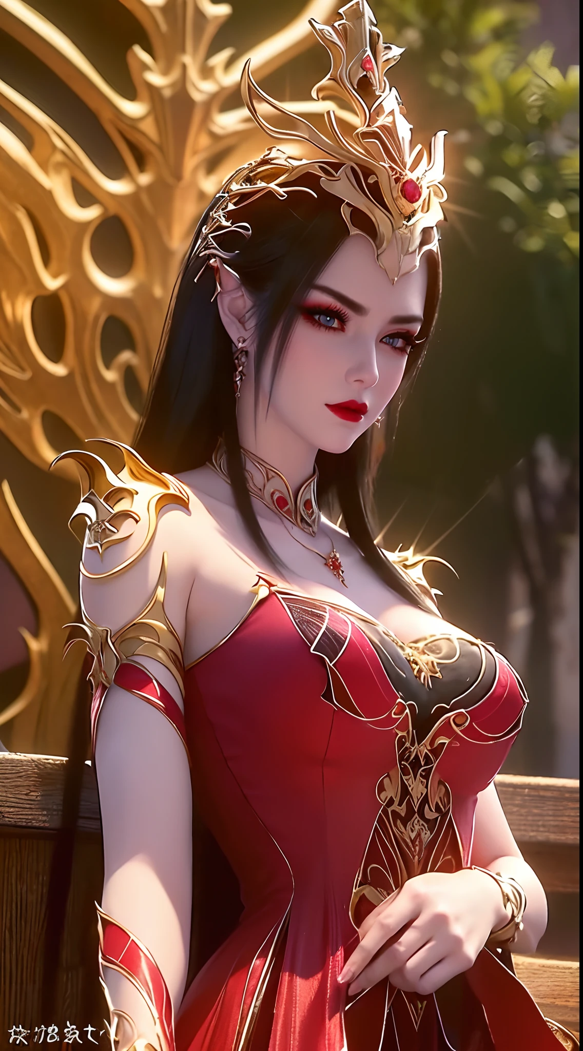 "An extremely beautiful queen,(best quality,4k,highres,masterpiece:1.2),ultra-detailed,(realistic,photorealistic,photo-realistic:1.37),beautiful queen,royal costume,sparkling crown,colorful gemstones,golden scepter,elegant pose,garden background,soft lighting,vibrant colors,delicate facial features,long flowing hair,big and round breasts,black eye pupils,The big, round platinum eyes are beautiful and super detailed,red and detailed makeup eyebrows,mouth closed tightly,dreamy atmosphere,the most perfect body,ethereal beauty,proud expression,clasped the queen's hands behind her back,strikingly graceful,lovely and charming,attention to detail,regal and majestic,fairytale-like ambiance,1 girl, 1 alone,full body"