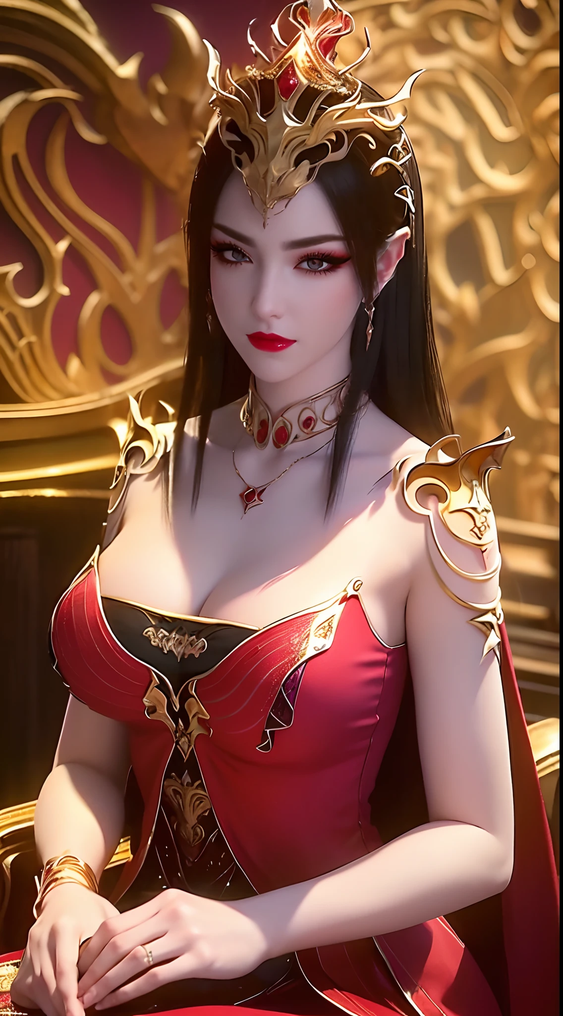 "An extremely beautiful queen,(best quality,4k,highres,masterpiece:1.2),ultra-detailed,(realistic,photorealistic,photo-realistic:1.37),beautiful queen,royal costume,sparkling crown,colorful gemstones,golden scepter,elegant pose,garden background,soft lighting,vibrant colors,delicate facial features,long flowing hair,big and round breasts,black eye pupils,The big, round platinum eyes are beautiful and super detailed,red and detailed makeup eyebrows,mouth closed tightly,dreamy atmosphere,the most perfect body,ethereal beauty,proud expression,clasped the queen's hands behind her back,strikingly graceful,lovely and charming,attention to detail,regal and majestic,fairytale-like ambiance,1 girl, 1 alone,full body"