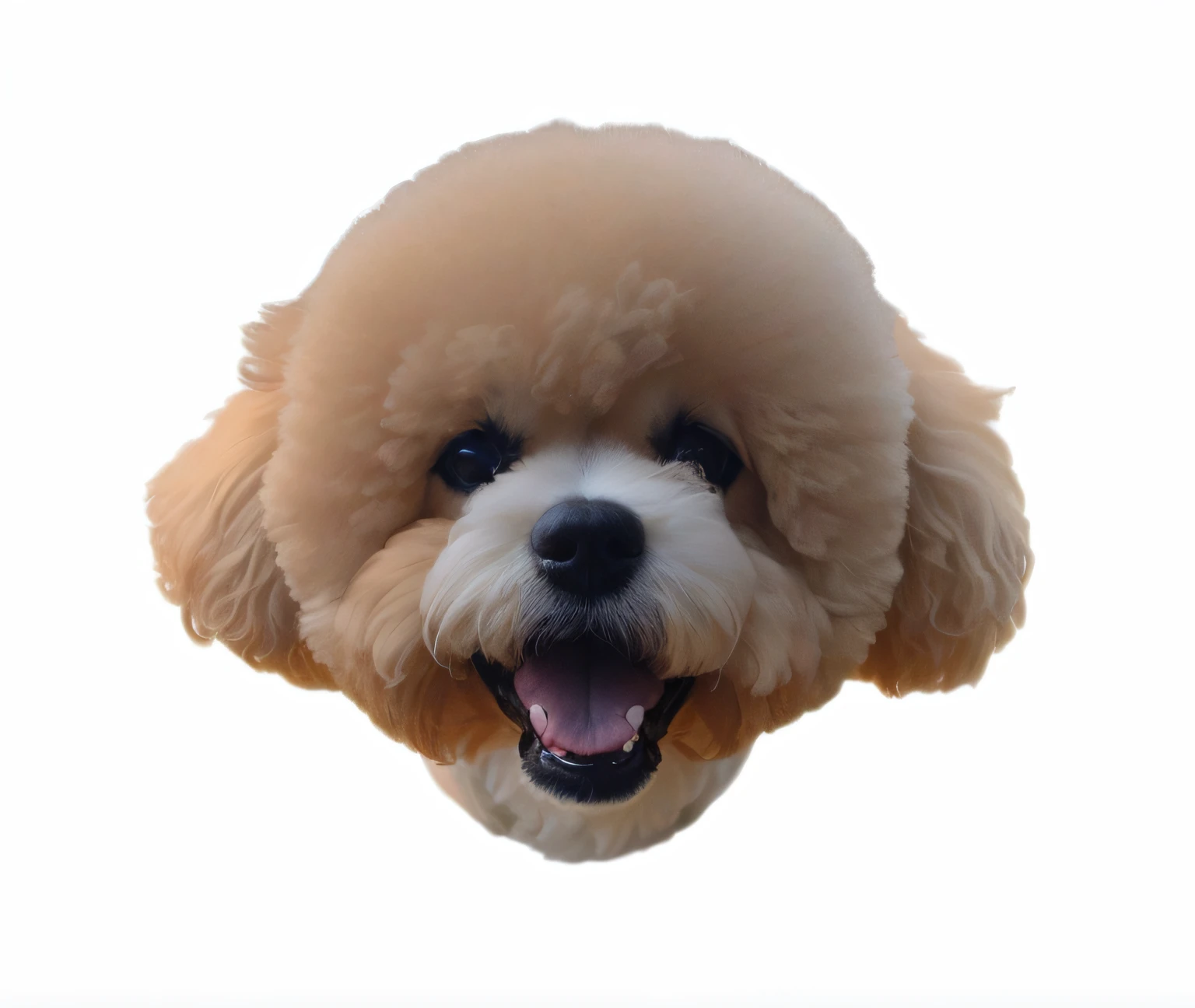 there is a dog that is looking up at the camera, morphing dog head, Dog head, beautiful dog head, poofy, Big head, on clear background, Partial, Cute dog, happy dog, Head slightly tilted, fluffy face, clear cute face, telegraph stickers, A face, with a big head, he is happy, Happy face