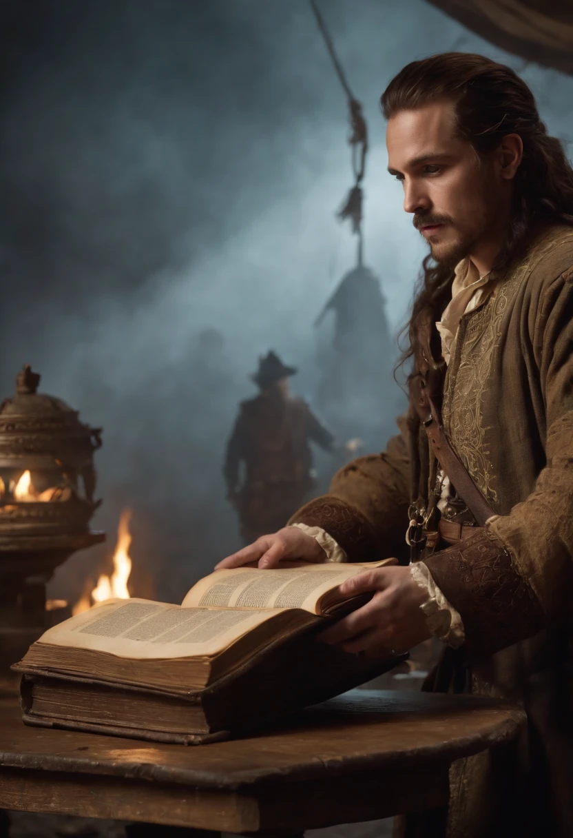 Ancient book, type of chronicles, the page of hook is presented in multiple color. The pirate king goes through hardships while running away from home and then reunites with its team. The style is exaggerated and detailed
