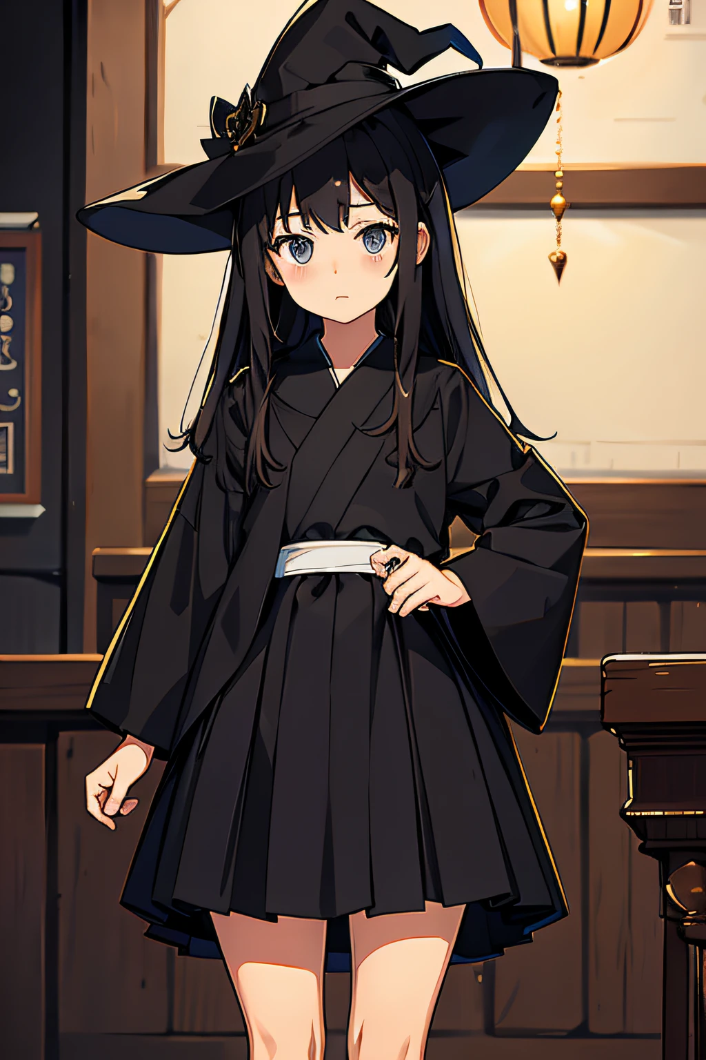 the witch、tiny girl、elementary student、A black、a miniskirt、robe、kawaii