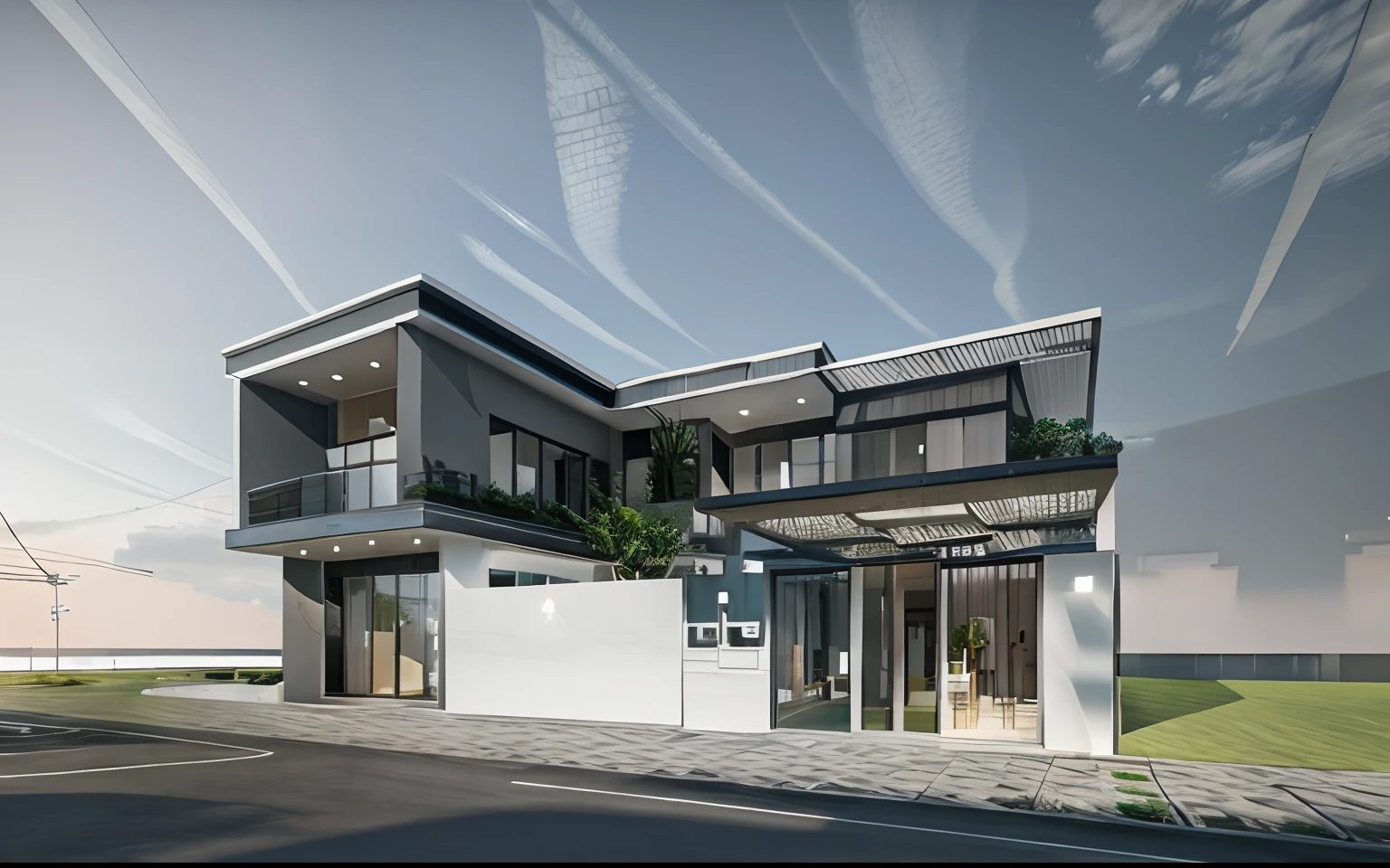 a rendering of a modern house with a car parked in front, exterior design, concept house, lumion render, inter dimensional villa, realistic concept, precise architectural rendering, architectural 3 d render, lumion rendering, residential design, professional render, 3 d rendering, 3d rendering, contemporary house, realistic render, render in vray, rendered in lumion pro