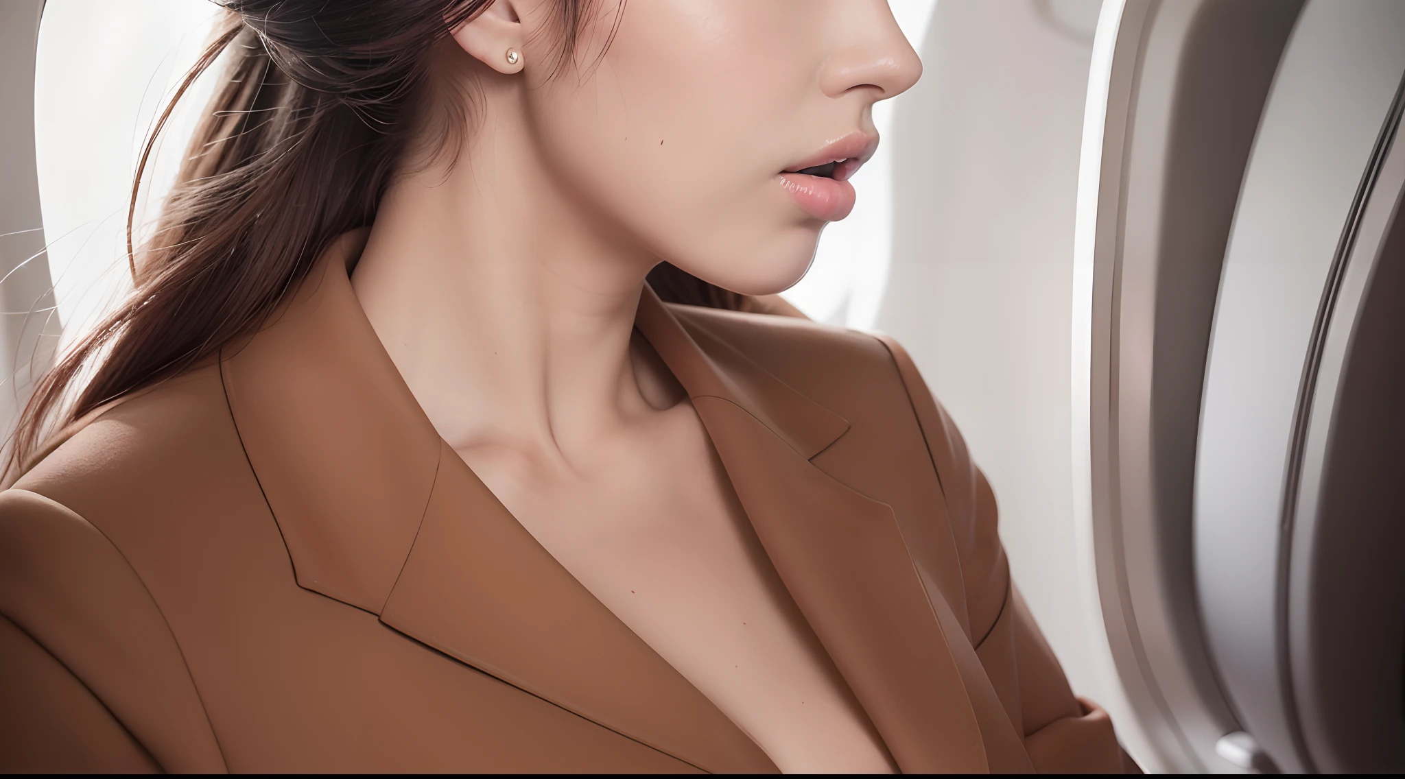 nud3s sexy flight attendant,unbuttoning_uniform,pleasure_face,moans,in the plane cabin,sensual,beautiful detailed eyes,beautiful detailed lips,professional attire,high heels,attractive figure,seductive gaze,soft lighting,bokeh,photorealistic,painting effect,vivid colors --auto --s2