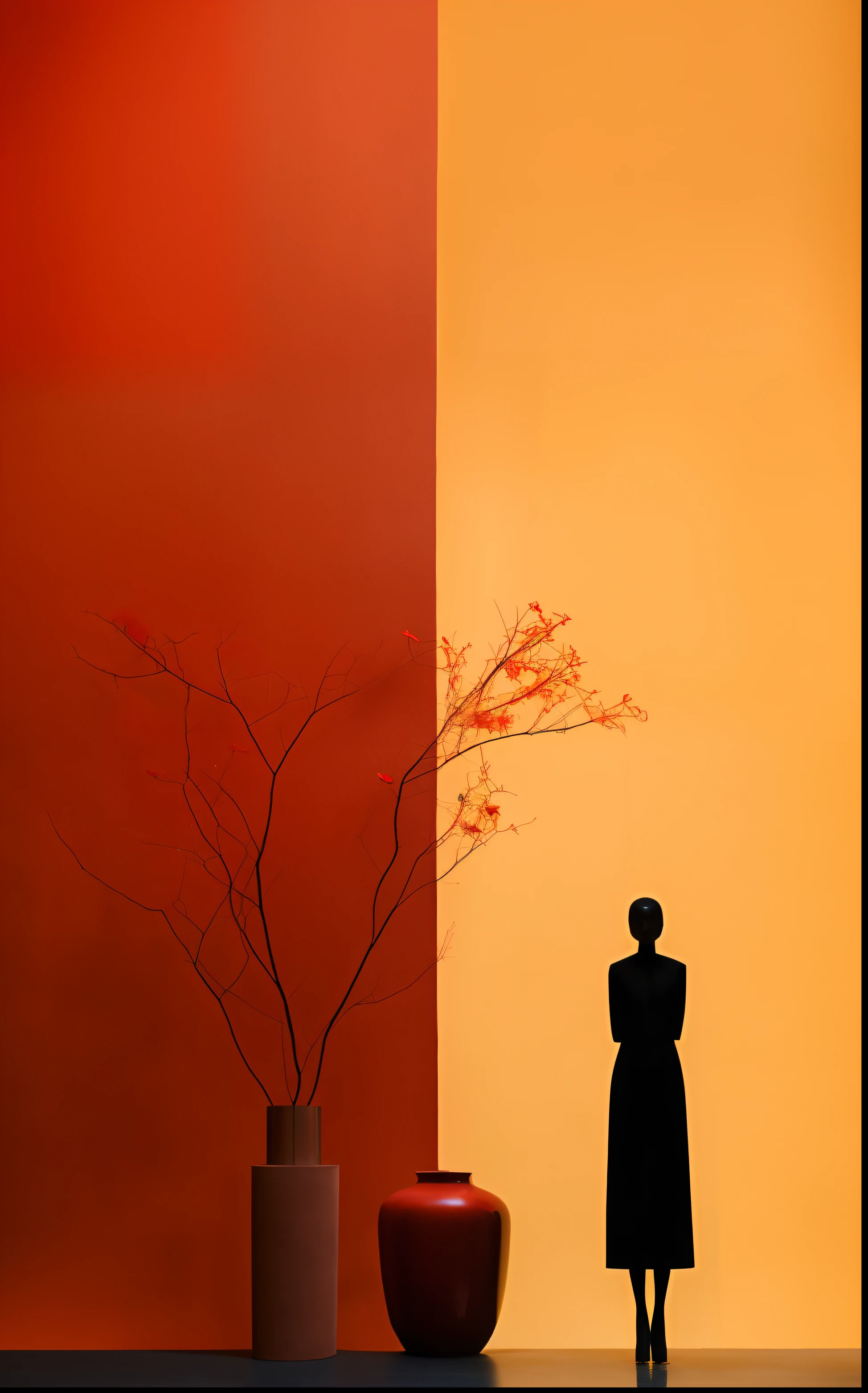 Between red and yellow,Woman vase flower arrangement