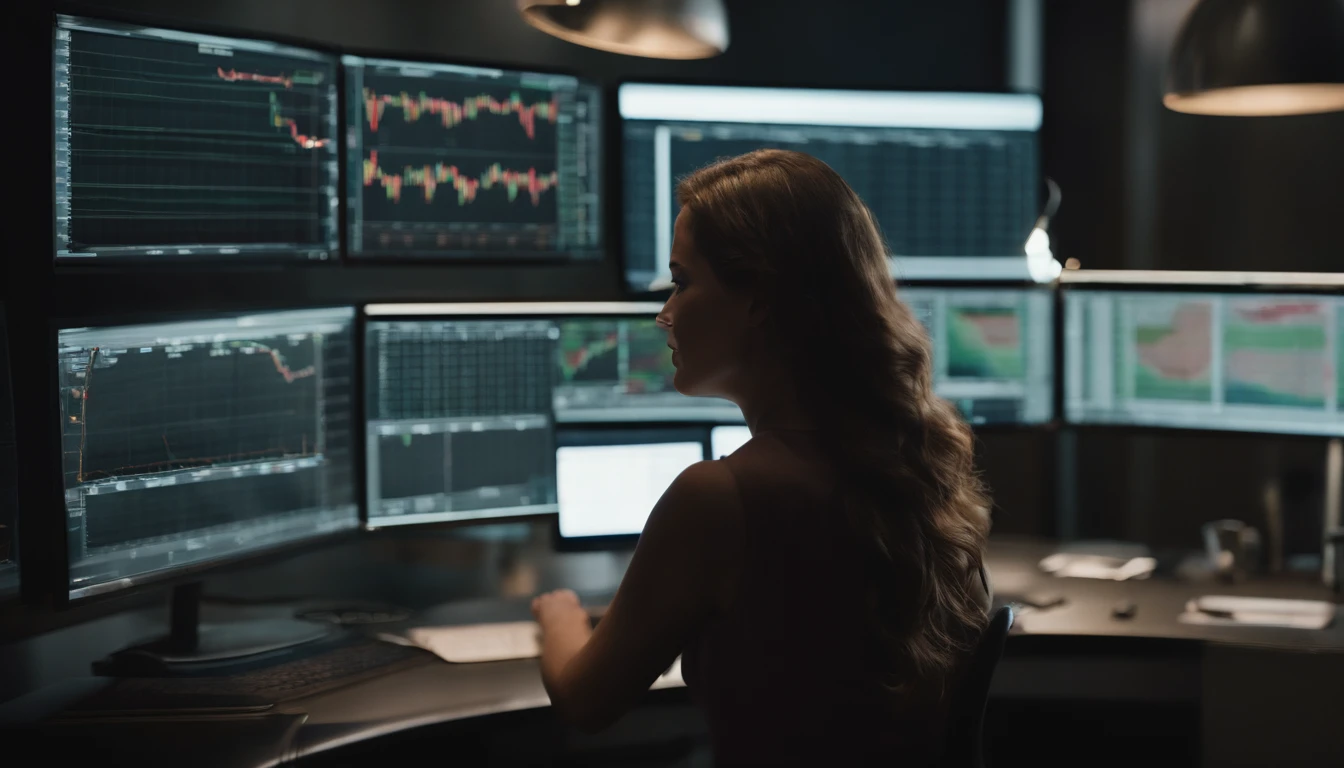 (Image: [Insert image of a cute girl analyzing stock charts]) Stock analysis, data-driven, trading floor, color film.