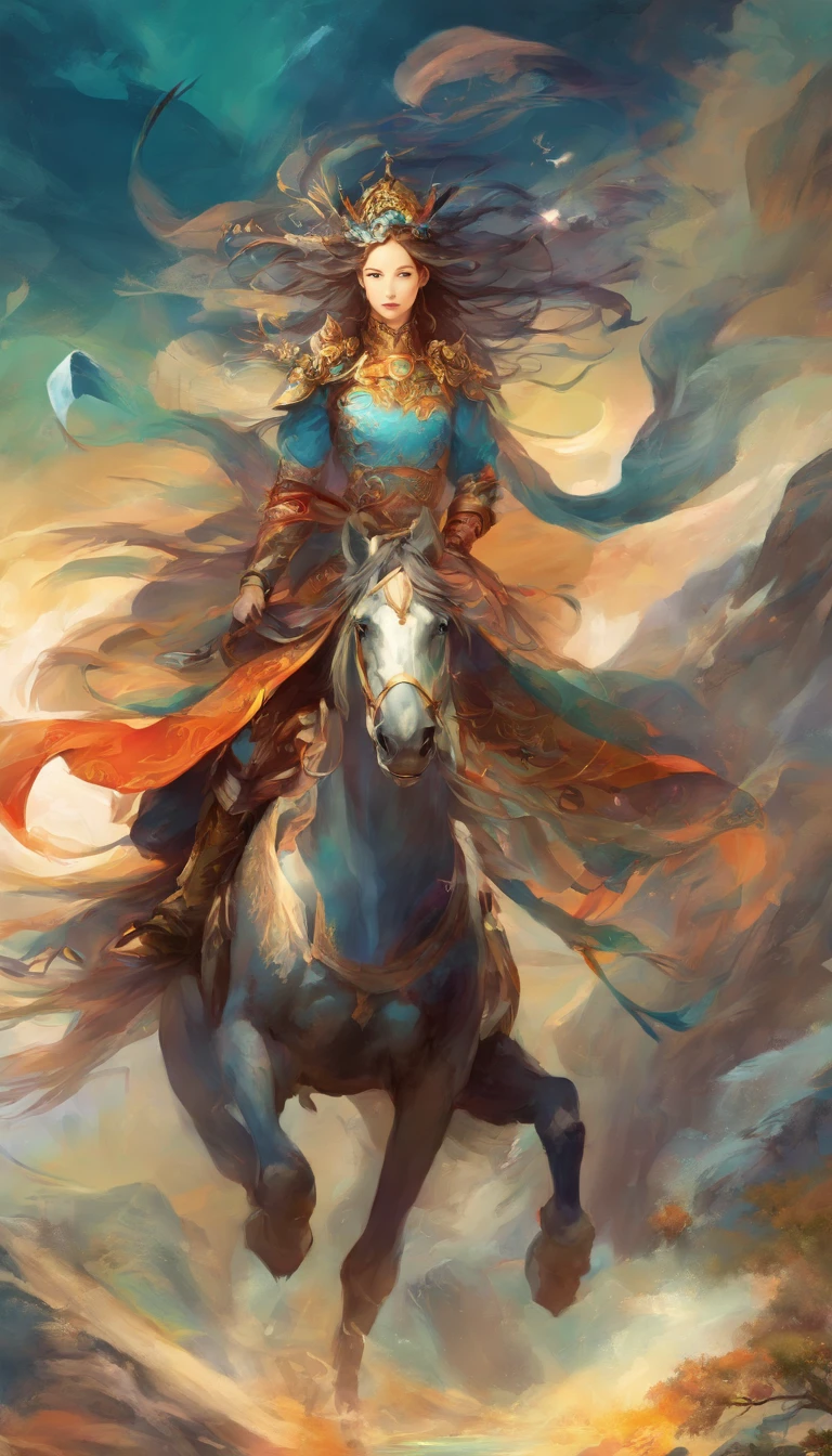 Chinese ink wash painting style,Colorful,dream magical,Strong ambient contrast,Ultra-high image quality,epic composition,Mountain and Sea Documents,horse racing,Fantasyart,jpn,Cheered on by 5 million spectators