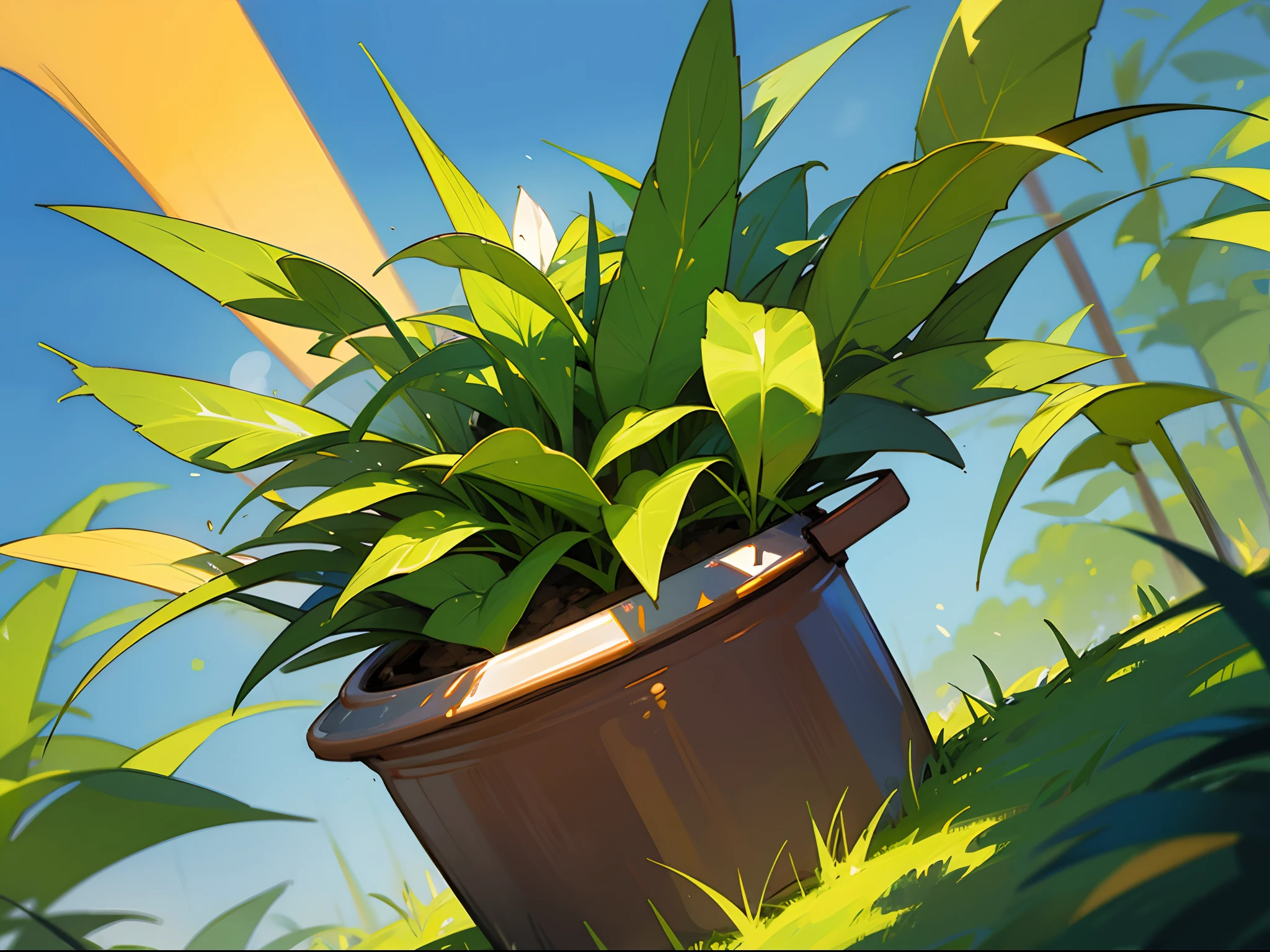 Warm sunshine with a pot of greenery