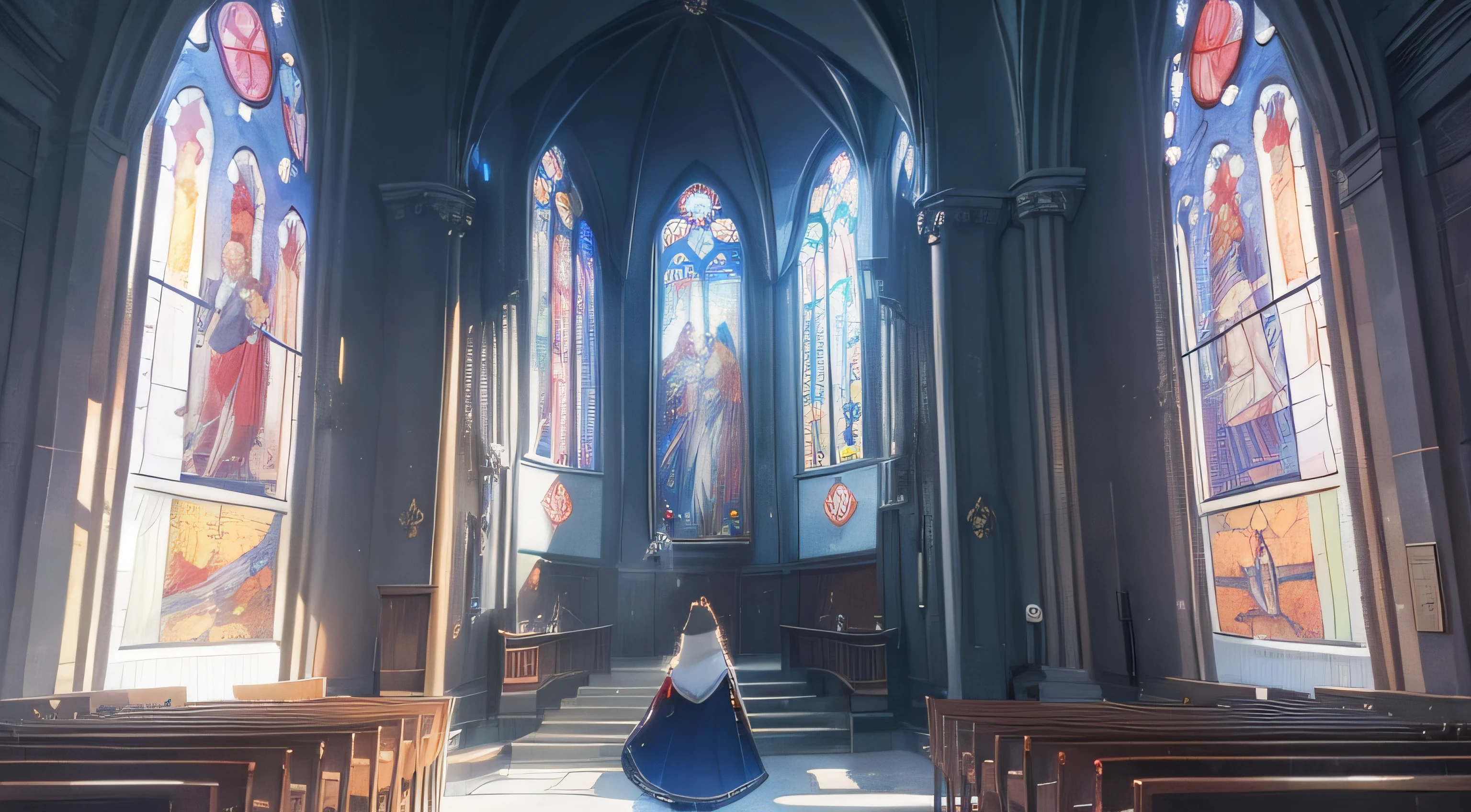 ((top-quality、8K、tmasterpiece:1.3))、stain glass、inside a church、mistic、divino