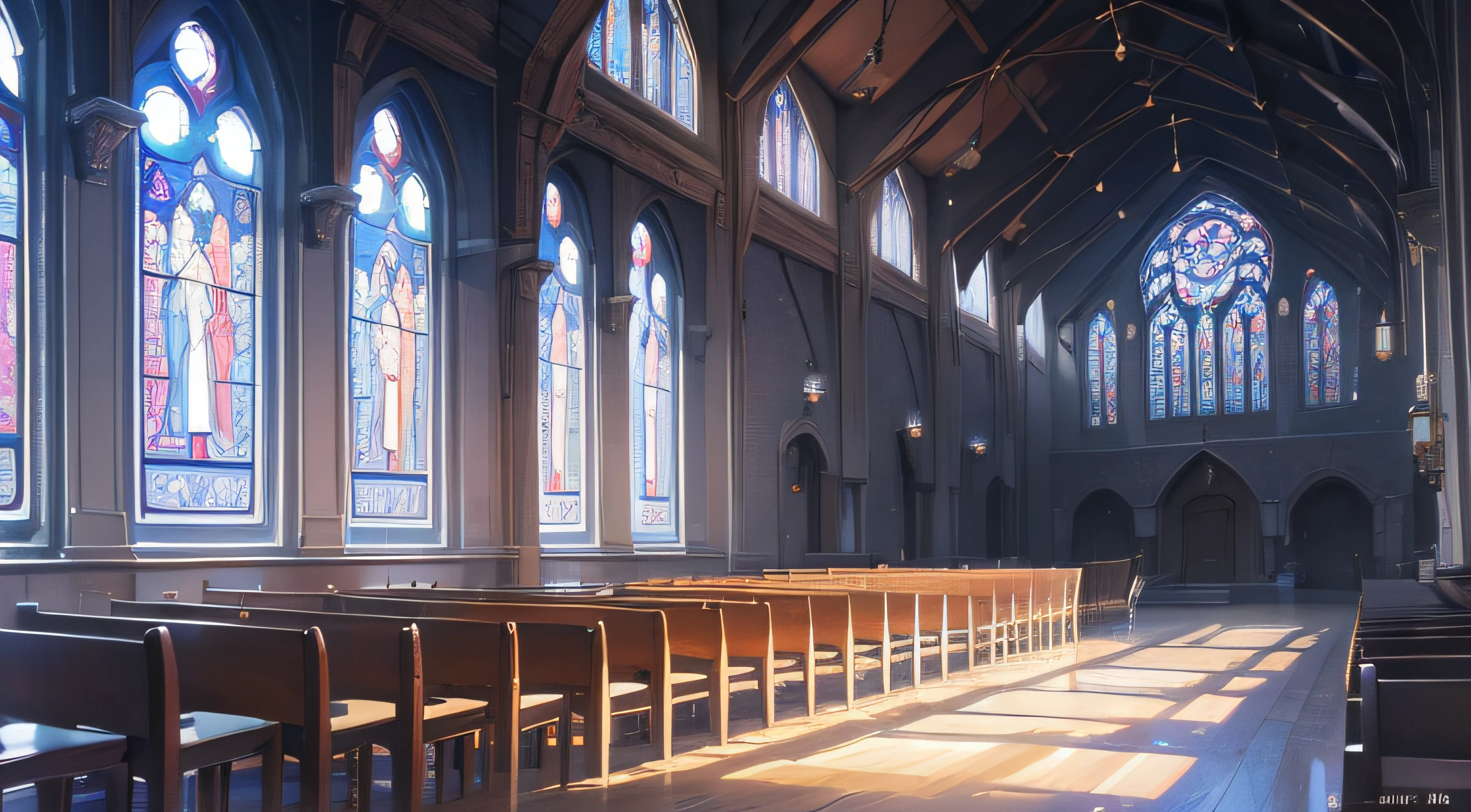 ((top-quality、8K、tmasterpiece:1.3))、stain glass、inside a church、mistic、divino