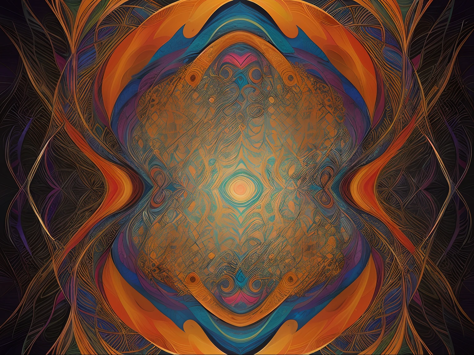 Abstract Patterns come alive in this mesmerizing work of art. The intricate design is composed of swirling lines and geometric shapes, expertly crafted with vibrant colors that leap off the canvas. The image, a stunning painting, is a feast for the eyes, as it captures the essence of movement and energy. Every line and shape seems to dance together, creating a harmonious symphony of colors and patterns. The impeccable attention to detail and precision make this artwork a true masterpiece, showcasing the artist's skill and creativity. It is a captivating piece that invites viewers to lose themselves in its intricate beauty and contemplate the limitless possibilities of abstract art.