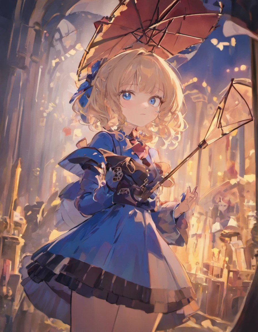 whaite hair,Blue eyes,Petite girl,goth clothes,Holding a parasol,Victorian,No light in the eyes,