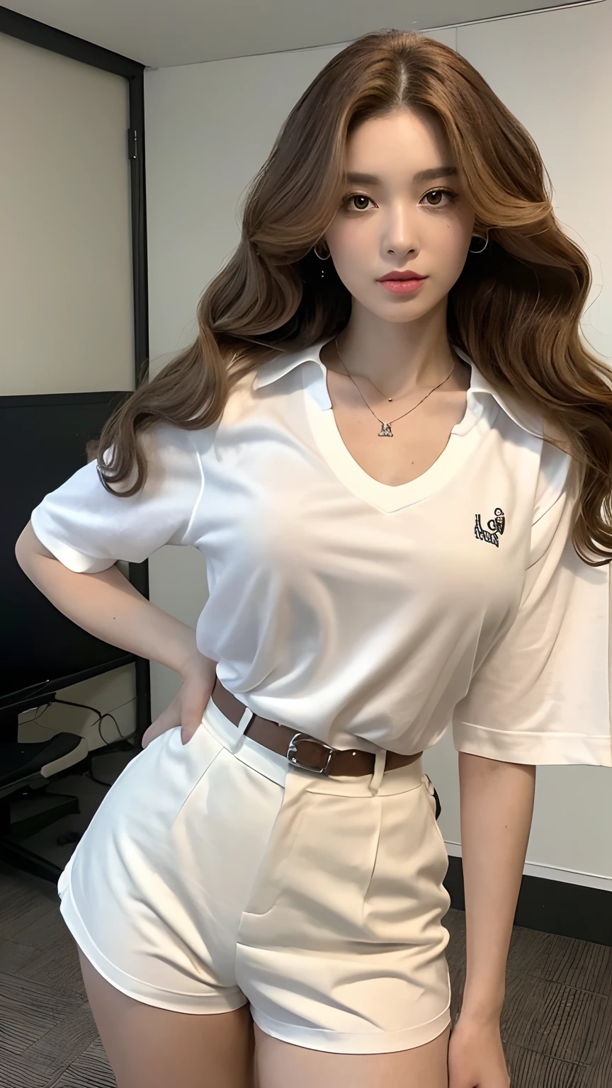 (((Medium Short Hair、Shoulder-length hair:1.4))).((A classy white collared shirt、Standing photo、Medium Hair、服の上からでもわかるBig Breasts、Both hands are in front of the belly button、A photo of panties visible through a short polo shirt、Roll up your shirt with your hands、She is wearing a white polo shirt and luxurious white panties.、:1.4))、In the living room、Cream Hair Color、Her huge breasts are obvious even through her clothes...、Small earrings、Light brown hair color、:1.4))、Shiny Hair、Light beige hair color、Background Blur、Light brown hair、{{Cowgirl Shot}}、((Close-up shot from the waist up、Big Breasts:1.4))、Big Breasts、にっこりsmile、服からでも分かるBig Breasts、Cowboy Shot、素敵なsmile、((Revealing clothing))、Full body photo、ring、Tuck your hair behind one ear、Silver Necklace、smile、Caustics、Highly detailed photos、Big Breasts、Super no makeup、(8K、RAW Photos、Highest quality、masterpiece:1.2)、(Realistic、Realistic)、1 Girl、((Big Breastsショートヘア、Looking into the camera:1.4))、Hair blowing in the wind