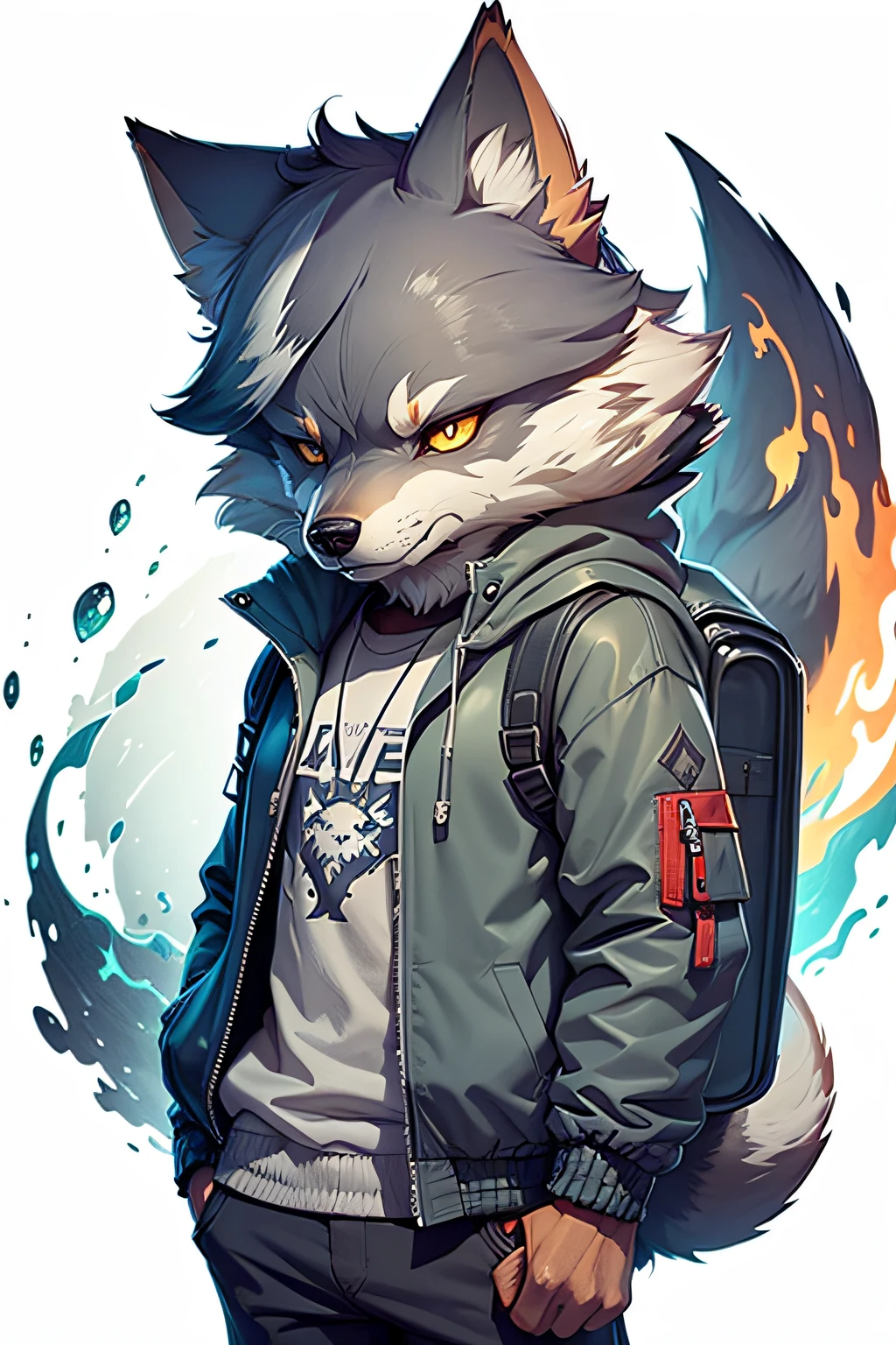 Cartoon Wolf with jacket and backpack