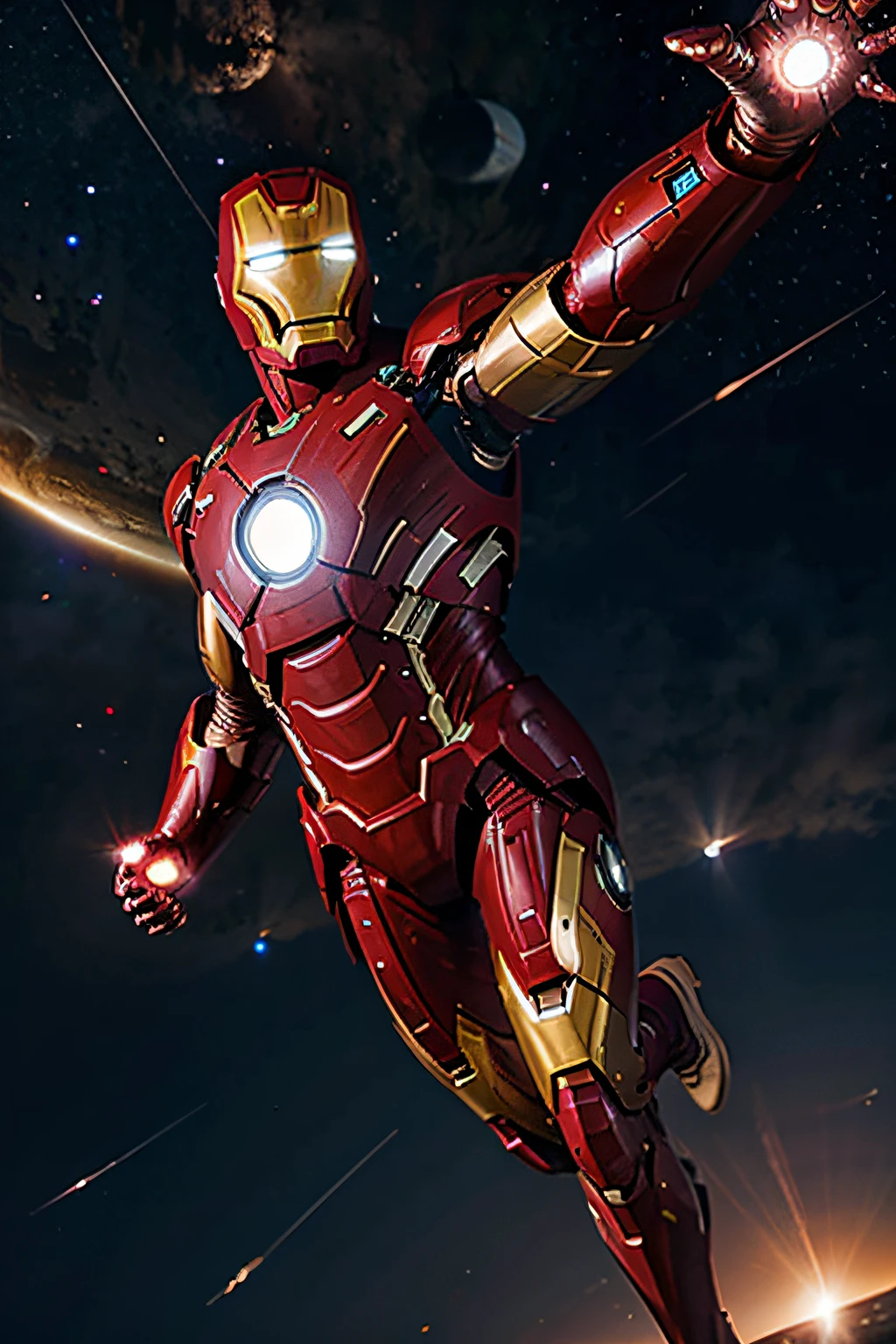 iron man flying in the solar system