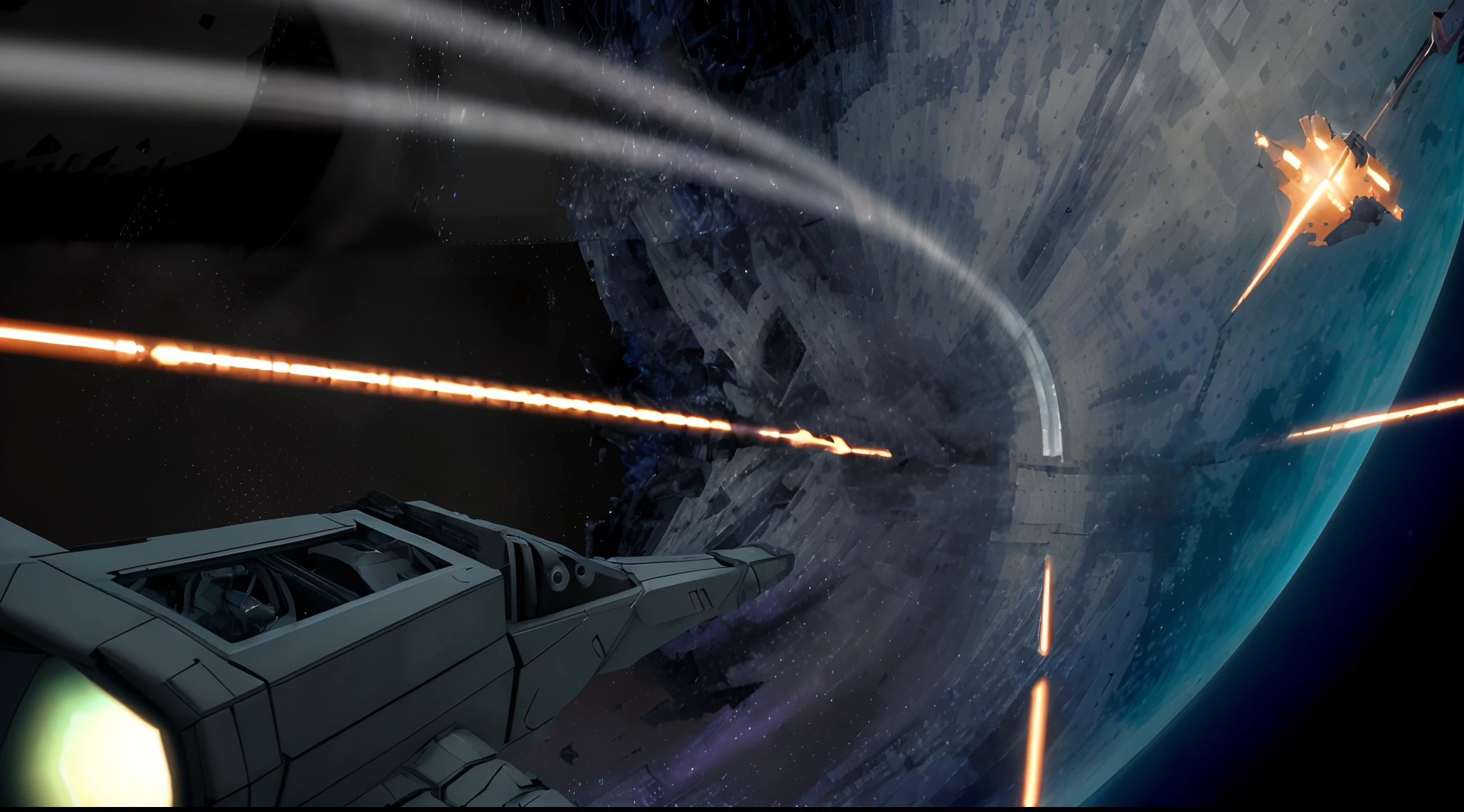 Future fighter，Biomechanical metals，greys，purple color details，firing laser，Beautiful sunset,Ultra detailed,Ultra photo realsisim,4K,ultra detailed image,true,Highly detailed, Perfectcomposition，Beautiful, Intricate details, Incredible detail，Ultra-detailed 8K art shots，Masterpiece