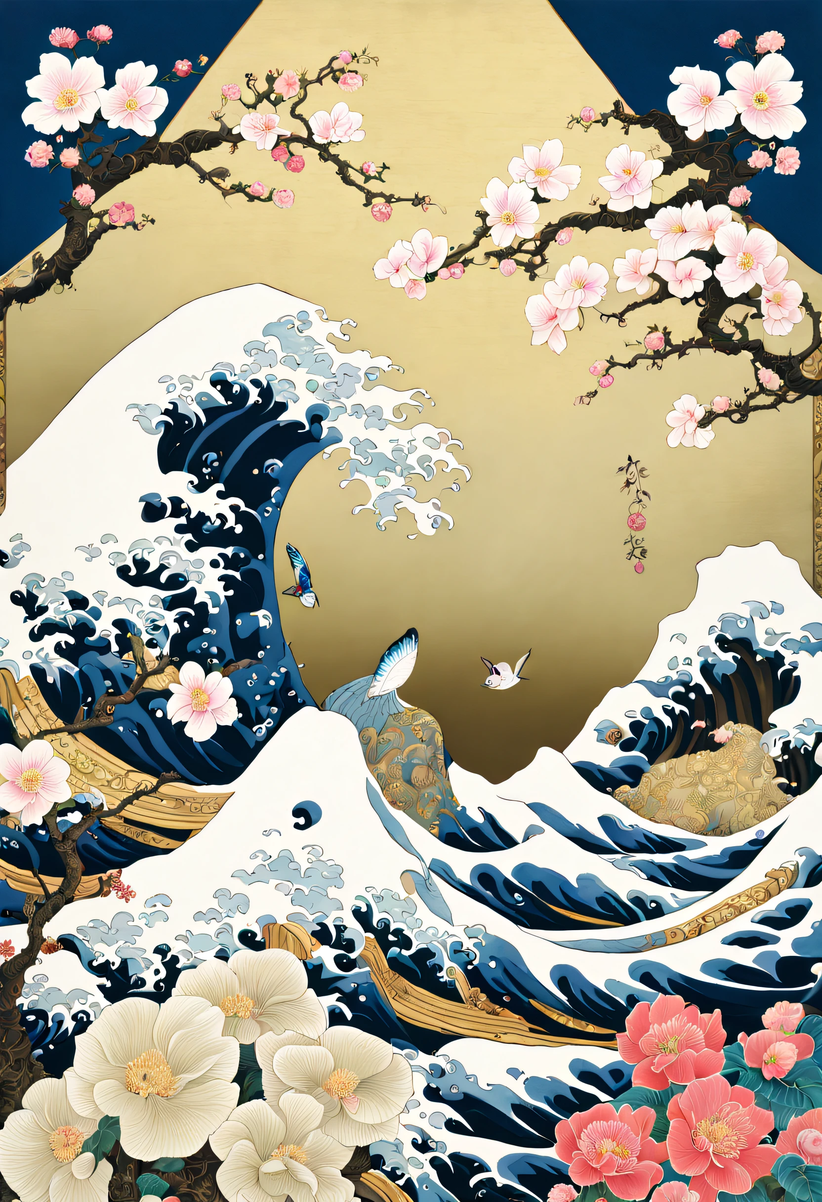 (The artwork:itō jakuchu), 8K, hard disk, A masterpiece of precision and precision, Japan style、 by Jakuchu Ito, hard disk, detaileds , Show Avatar, The most beautiful flowers, Jakuchu Ito Style, The most beautiful flowers, beautifly,  A highly detailed, control, Color painting、Rich in color、japanese painting, Contrasty, Detailed Background Description、 by Jakuchu Ito, clean, compact, A detailed、(the golden ratio:1.4)、masutepiece、top-quality、Signature canceled、