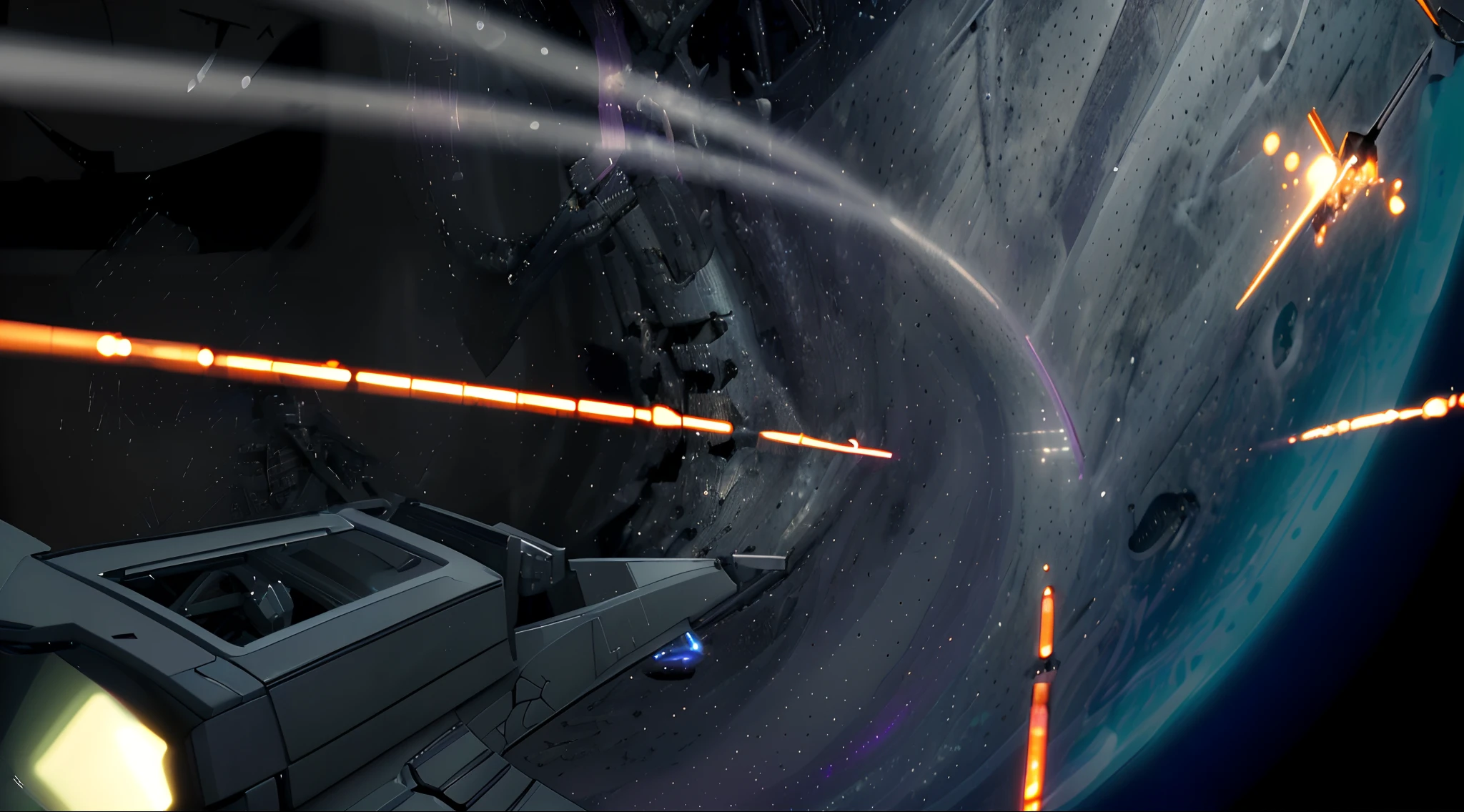 Future fighter,Biomechanical metals,greys,purple color details,firing laser,Beautiful sunset,Ultra detailed,Ultra photo realsisim,4K,ultra detailed image,true,Highly detailed, Perfectcomposition,Beautiful, Intricate details, Incredible detail,Ultra-detailed 8K art shots,Masterpiece