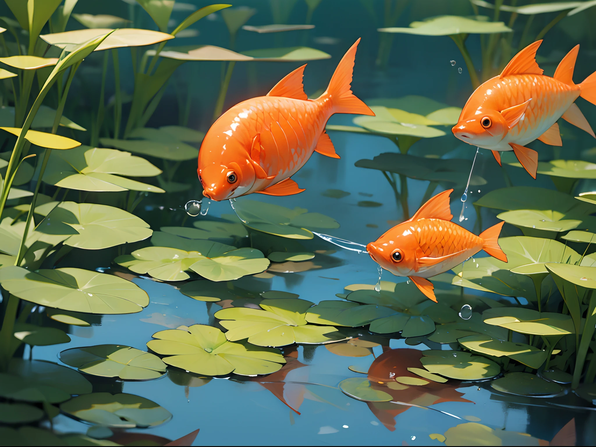 Small fish spitting bubbles in the pond