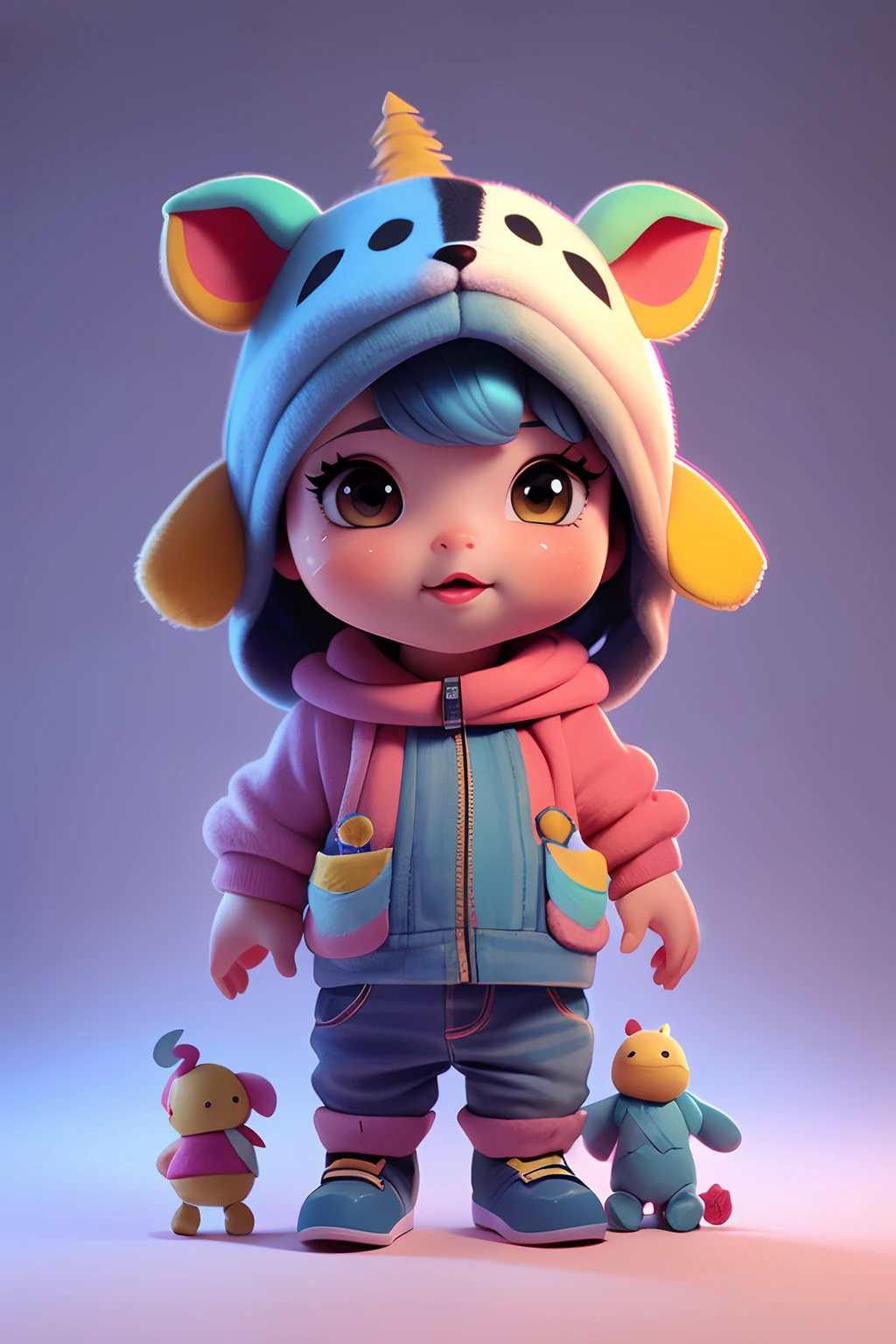 Cartoon mascot，Super cute  cow，Cow dolls，Front view,Left perspective，Right perspective，Vivid colors，3D artwork, C4D，Figures，toys，plastic，Product design，solid color backdrop,  a 3D render, blender, OC renderer,  High details, 8K ultra-clear picture quality，