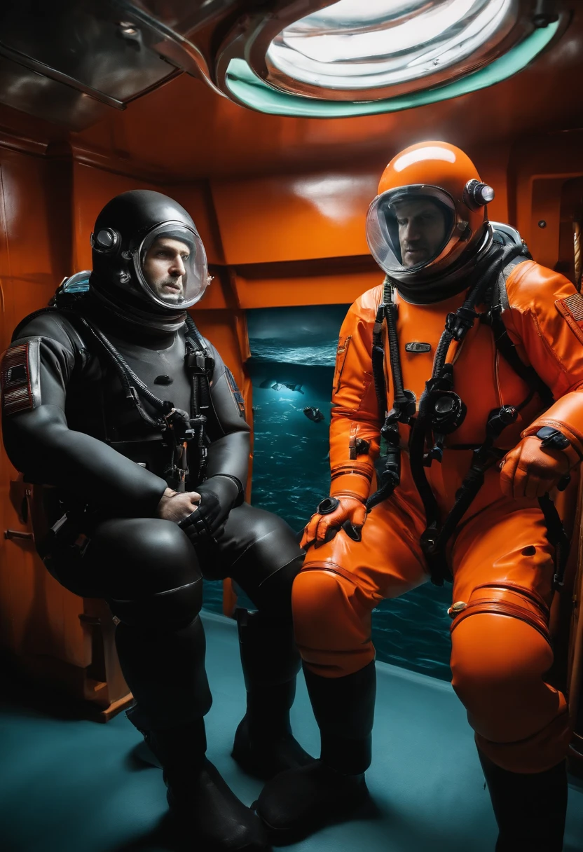 Petrov and Boshirov on a ship in diving suits
