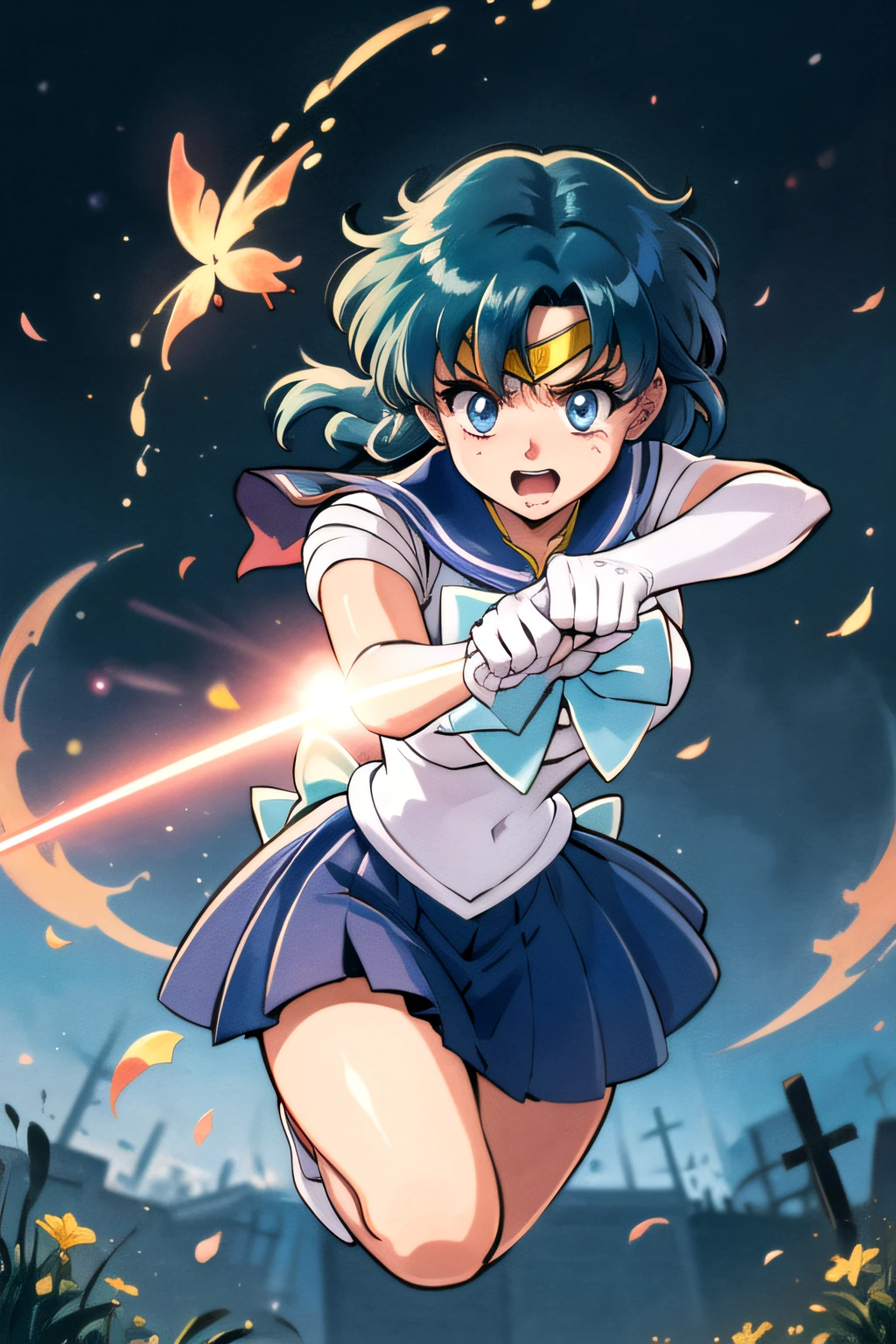 (top-quality:1.3), (​masterpiece:1.4),(Anatomically correct), (Full limbs),(complete fingers),(Precise fingertips), (Fine details),(8K),Photorealista,Sailor Moon!!!!!!!!, Sailor Moon Style,by Sailor Moon, Sailor Senshi Uniform,(Sailor Mercury:1.25),aqua eyes, Dark green hair,raw, 1 girl, ((rage)), Color Theme Red, Dramatic light, Violence Everywhere, Bloody destruction of corpses in the background, Dark and blurry background, (angry expressions:1.4), (Raging Eyes:1.2), ), Mental breakdown, intimidation, Ways to harm, (irate:1.4), revenge, rage, destruction, murder, Maniacal,magician, spell magic, Magic Circle, ((magic in hand)),(using light magic:1.4),water magic, imaginative overlays, artistic fusion,fantastical scenes, evocative narratives, striking visuals,((Depth of field and blur)), ((watercolor paiting)), Large breasts, Bare shoulders, Flowers and petals, Conceptual diagram of Bevera , (White background:0.5), (Illustration :1.1), (Very thin and beautiful: 1.1), (perfect  detail: 1.1) Doodle style background, liberta, souls, Digital Illustration, Perfect Anatomy, Centered, Approaching perfection, Dynamic, Highly detailed, Watercolor painting, art  stations, Concept art, Smooth, Sharp Focus, Illustration,(Fighting Pose:1.25),((Magical Dark Forest :1.2)),at the sunset, a moon, ((Strong dark shadows recommended for the scene:1.2)), Golden flowers ,((glowing butterflies )), Beautiful magic style, Golden Water Reflection,Fierce, concept-art, Digital Painting,Step onto the ground ready to fly to the top of an ancient Chinese temple ready to fight, Tall ancient Chinese temples, Night, nigh sky, (Cracked ground:1.2), Step into the ground, Monkey walking on the ground, Snow and clouds on the horizon, Flying,((yawns))、dance,(Artistic jumps:1.25),break dance,Strenuous movements,Stacked cargo container,Cracked concrete walls,Road exhaust,Countless white steam is coming out,The road surface is wet,Damaged buildings,Broken brick building,Fluttering hair,Beautuful Women,17 age,Bright smile,profetional lighting,Gray Light Lighting,Low angle from below,Blowing steam into the landscape,Fog in the landscape、Foggy、(Smooth limb movement,Palms,Smooth finger position),mont，rose garden,Colorful flowers,soft sunlight,Dancing butterflies,painting-like,Ethereal Atmosphere,Vibrant colors,（myst：0.9），（falls：0.8），（The cherry tree：1.3），（Cinematic compositions：1.3），（dream magical：1.3），hoang lap，blue flames，plasma，Particle effect，Crystal clear texture，Vibrant colors,（Skysky），spaces，starrysky,Skysky，intergalactic，depth of fields，light，Real Lights and Shadows，diffuse reflection，Dreamy and whimsical,Peaceful and charming,Colorful,painting coming to life,Totally captivating and charming,Simply breathtaking,