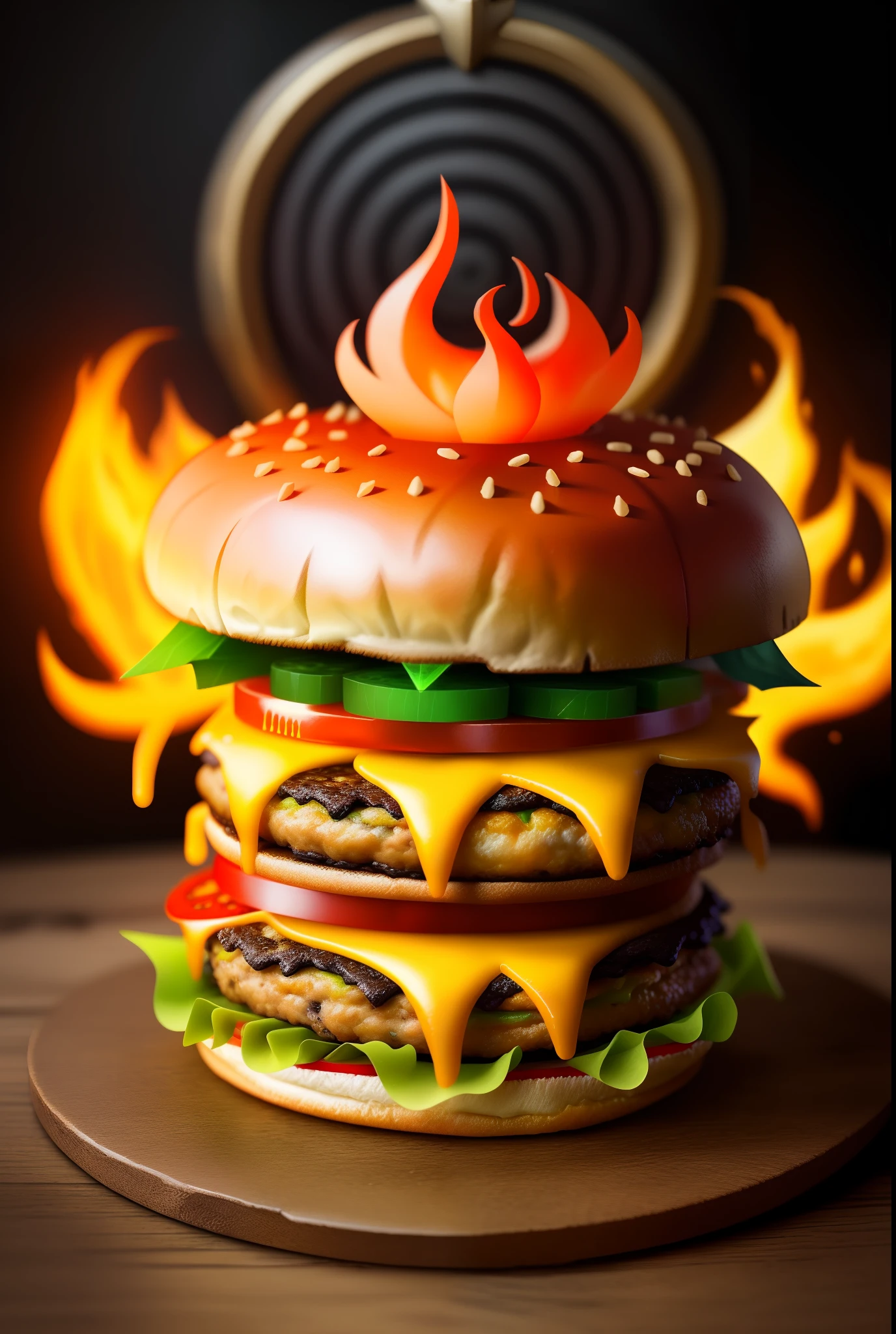 Burger Throne，There is a close-up of a burger on the throne of flame, fantasy food, hearthstone card artwork, hearthstone weapon art, Hearthstone card art, Fantasy Hearthstone art style, Official Splash Art, deathburger, Hearthstone card game artwork. ”, full art, epic fantasty card game art, shadowverse style, Burger monster, as seen on artstation, Fantasy art Behance
