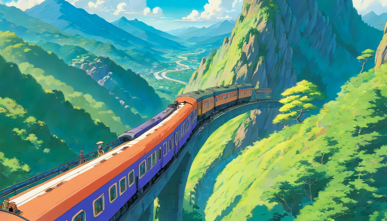 The train travels through the winding mountains
