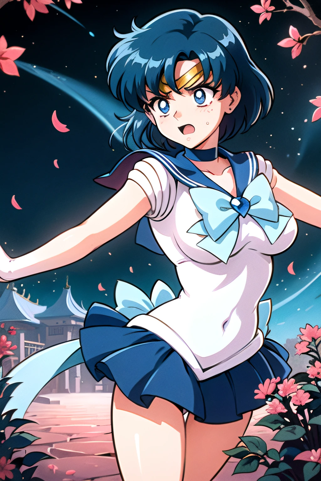 (top-quality:1.3), (​masterpiece:1.4),(Anatomically correct), (Full limbs),(complete fingers),(Precise fingertips), (Fine details),(8K),Photorealista,Sailor Moon!!!!!!!!, Sailor Moon Style,by Sailor Moon, Sailor Senshi Uniform,(Sailor Mercury:1.25),aqua eyes, Dark green hair,Blue choker,raw, 1 girl, ((rage)), Color Theme Red, Dramatic light, Violence Everywhere, Bloody destruction of corpses in the background, Dark and blurry background, (angry expressions:1.4), (Raging Eyes:1.2), ), Mental breakdown, intimidation, Ways to harm, (irate:1.4), revenge, rage, destruction, murder, Maniacal,magician, spell magic, Magic Circle, ((magic in hand)),(using light magic:1.4),water magic, imaginative overlays, artistic fusion,fantastical scenes, evocative narratives, striking visuals, Large breasts, Bare shoulders, Flowers and petals, Conceptual diagram of Bevera , (White background:0.5), (Illustration :1.1), (Very thin and beautiful: 1.1), (perfect  detail: 1.1) Doodle style background, liberta, souls, Digital Illustration, Perfect Anatomy, Centered, Approaching perfection, Dynamic, Highly detailed, Watercolor painting, art  stations, Concept art, Smooth, Sharp Focus, Illustration,(Fighting Pose:1.25),((Magical Dark Forest :1.2)),at the sunset, a moon, ((Strong dark shadows recommended for the scene:1.2)), Golden flowers ,((glowing butterflies )), Beautiful magic style, Golden Water Reflection,Fierce, concept-art, Digital Painting,Step onto the ground ready to fly to the top of an ancient Chinese temple ready to fight, Tall ancient Chinese temples, Night, nigh sky, (Cracked ground:1.2), Step into the ground, Monkey walking on the ground, Snow and clouds on the horizon, Flying,((yawns))、dance,(Artistic jumps:1.25),break dance,Strenuous movements,Stacked cargo container,Cracked concrete walls,Road exhaust,Countless white steam is coming out,The road surface is wet,Damaged buildings,Broken brick building,Fluttering hair,Beautuful Women,17 age,Bright smile,profetional lighting,Gray Light Lighting,Low angle from below,Blowing steam into the landscape,Fog in the landscape、Foggy、(Smooth limb movement,Palms,Smooth finger position),mont，rose garden,Colorful flowers,soft sunlight,Dancing butterflies,painting-like,Ethereal Atmosphere,Vibrant colors,（myst：0.9），（falls：0.8），（The cherry tree：1.3），（Cinematic compositions：1.3），（dream magical：1.3），hoang lap，blue flames，plasma，Particle effect，Crystal clear texture，Vibrant colors,（Skysky），spaces，starrysky,Skysky，intergalactic，depth of fields，light，Real Lights and Shadows，diffuse reflection，Dreamy and whimsical,Peaceful and charming,Colorful,painting coming to life,Totally captivating and charming,Simply breathtaking,