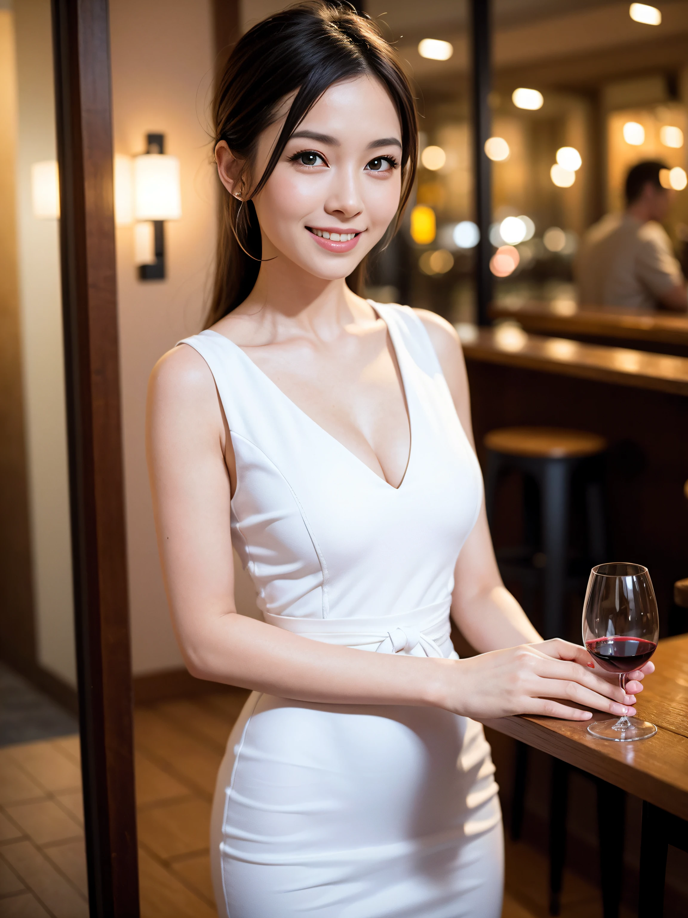(64K, UHD, top quality, masterpiece: 1.2), (realistic, photorealistic: 1.37), super detailed, pretty woman 1 person, (slim face), (slim body), (brown hair), (short cut), cheeks slightly blushing, (44 years old), 38 years old, solo, beautiful detailed urban night view outside the window, restaurant, wine glasses sit, at night, in a prominent placeNovaFrogStyle, Actress, Model, Waist Up, White Wine, Slim, Wine Glass, Super Clean Night View, Wine Glass Put in the Middle, Happy Smile, (Smile: 1.15), Beautiful Fine Eyes, Upper Body, Bust Japan Up, Night, Short, Short, Actress, Model, Waist Up, White Wine, Slim, Wine Glass, Super Clean Night View, Wine Glass Put in the Middle, Happy Smile,