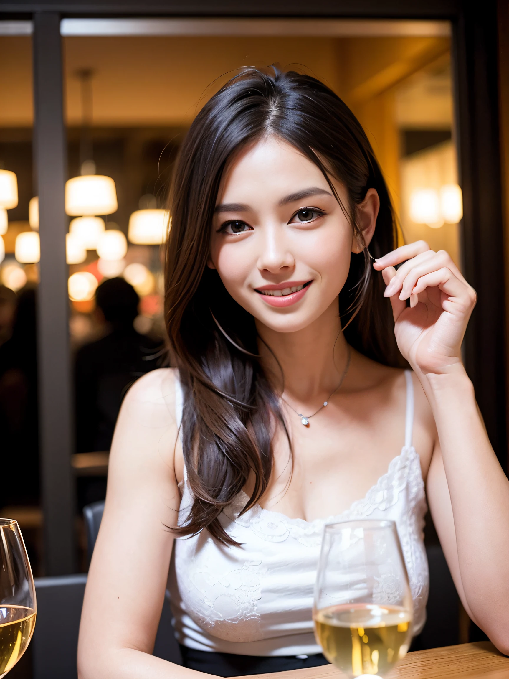 (64K, UHD, top quality, masterpiece: 1.2), (realistic, photorealistic: 1.37), super detailed, pretty woman 1 person, (slim face), (slim body), (brown hair), (short cut), cheeks slightly blushing, (44 years old), 38 years old, solo, beautiful detailed urban night view outside the window, restaurant, wine glasses sit, at night, in a prominent placeNovaFrogStyle, Actress, Model, Waist Up, White Wine, Slim, Wine Glass, Super Clean Night View, Wine Glass Put in the Middle, Happy Smile, (Smile: 1.15), Beautiful Fine Eyes, Upper Body, Bust Japan Up, Night, Short, Short, Actress, Model, Waist Up, White Wine, Slim, Wine Glass, Super Clean Night View, Wine Glass Put in the Middle, Happy Smile,