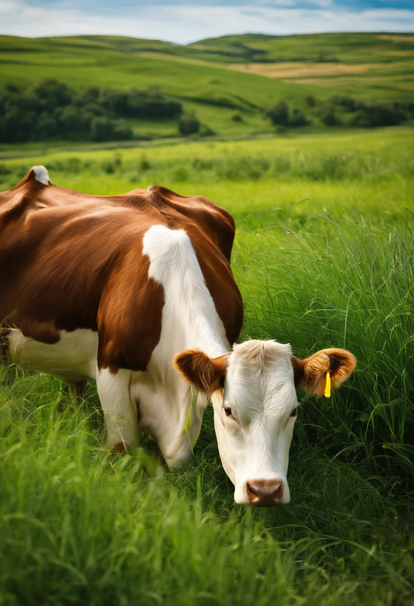 grass field,pastures,dairy cattle,small stream,grass,with blue sky and white clouds,heal,夏天,shining brightly,high high quality