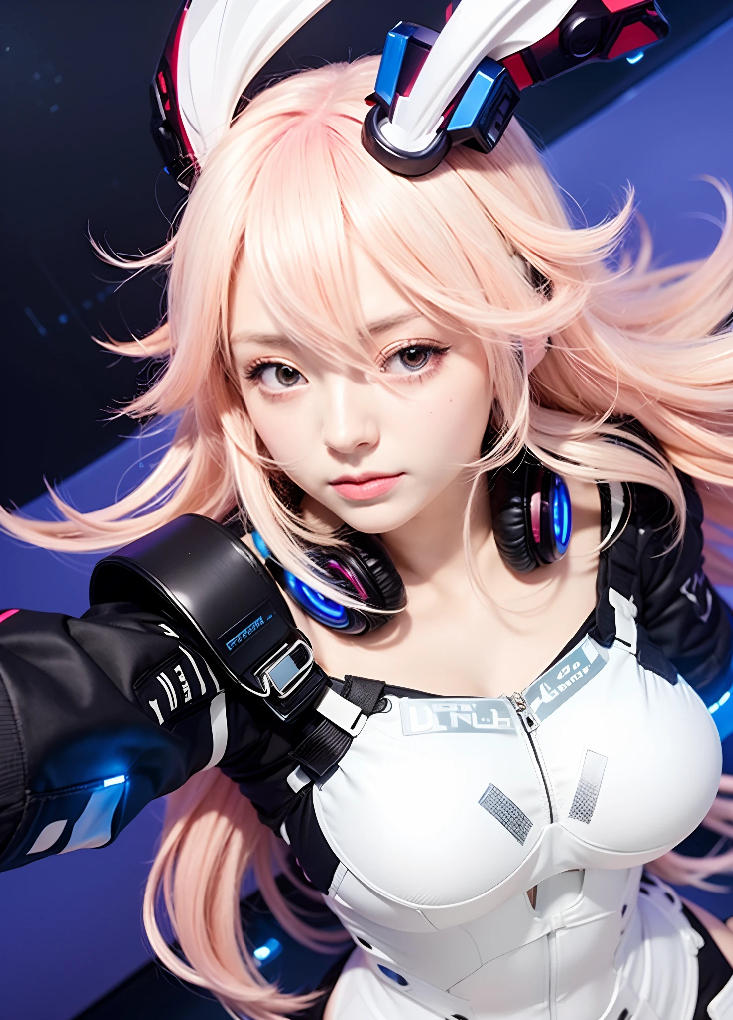 anime girl with pink hair and headphones posing for a picture, best anime 4k konachan wallpaper, cyberpunk anime girl mech, detailed digital anime art, digital cyberpunk anime art, android heroine, anime style 4 k, portrait anime space cadet girl, advanced digital anime art ”, digital cyberpunk - anime art, perfect android girl, waifu, digital anime illustration, digital anime art