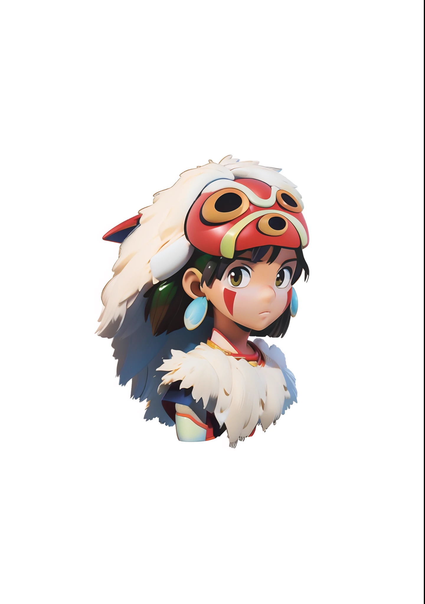 Gibley-style ghosts,Onihime style, princess mononoke, princess mononoke inspired, princess mononoke color scheme, offcial art, studio ghibli and shinkai makoto, inka harpy girl, studio ghibli filter, in style of ghibli,Princess of Magic,hayao myiazaki,official character art, Anime figure, Character artwork, Official artwork,Cartoon Cute, tchibi, offcial art, Super, Popmart style, Masterpiece, best qualtiy, 3D model, Photorealsitic, rich details, HD render mixer, claymaterial, White background