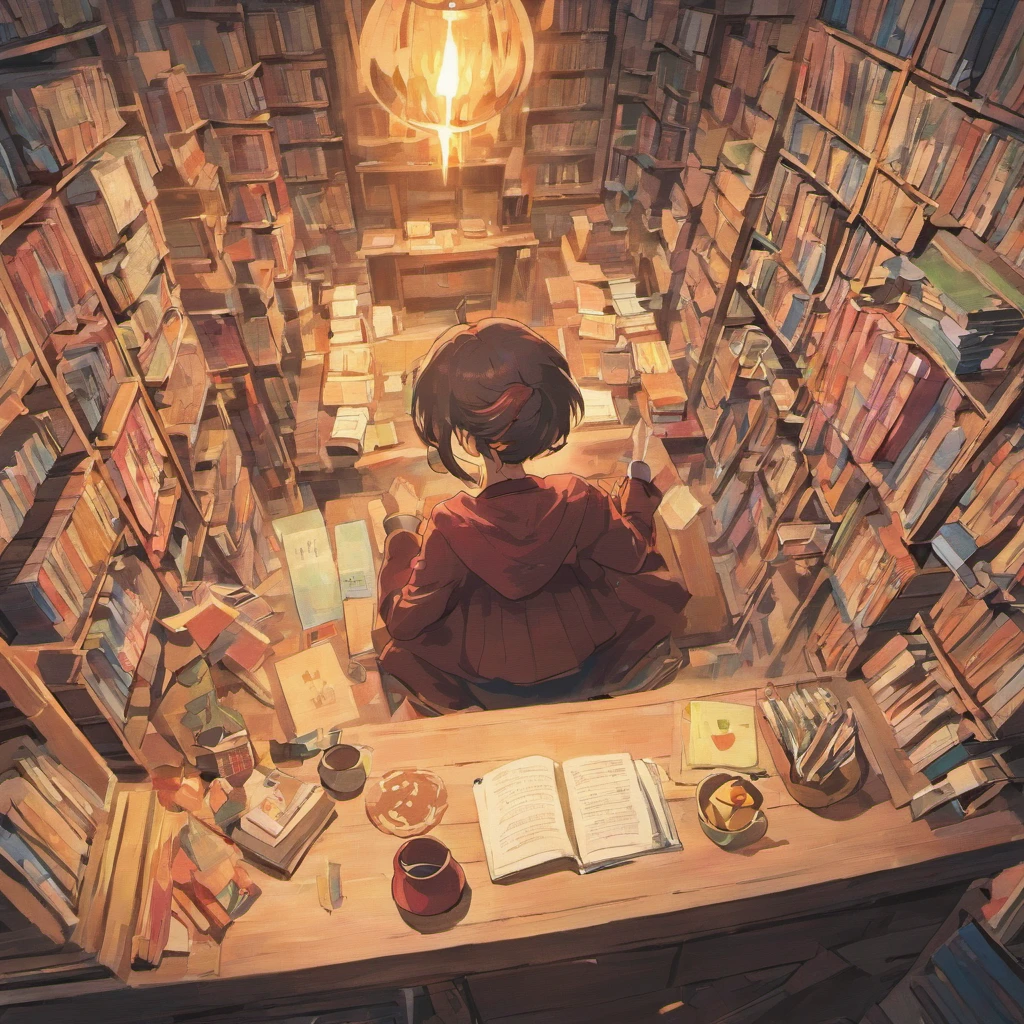 a desk, Viewed vertically from above, books