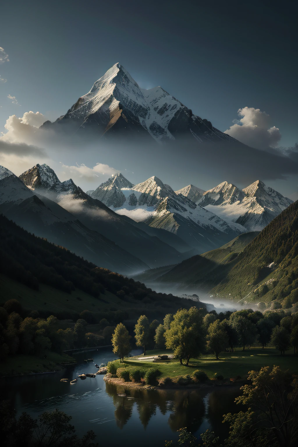 Caucasus, illustratio:Jacob von Ruisdael, nature elements,floating object,Dreamlike,Tranquil environment,by chance,Ethereal beauty,Resonance of joy,Spiritual awakening