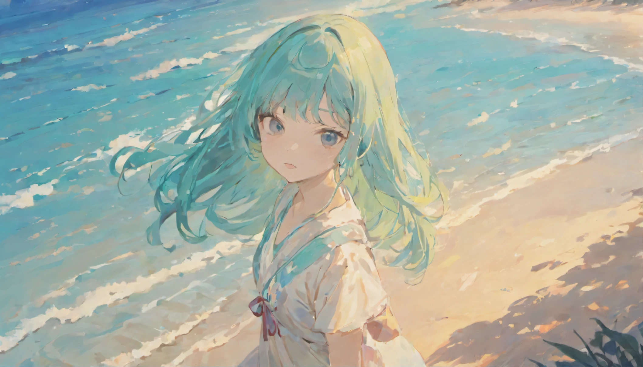 sandbeach，the ocean，s girl，独奏，long whitr hair