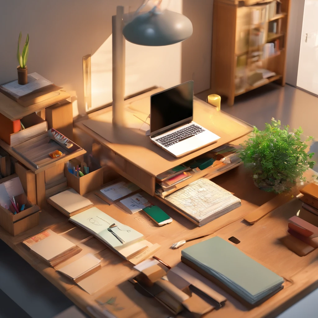 a desk, Viewed vertically from above, books, Uninhabited, Seeing up close