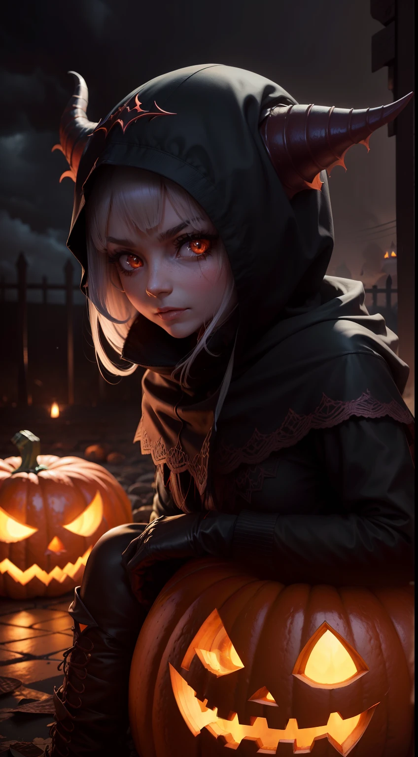 A pumpkin demon, demoniaca, palha, Noite, clima de outono, Escuro, assustador, milharal, campo em chamas, chuva, olhos vermelhos brilhantes, horror, assustador,