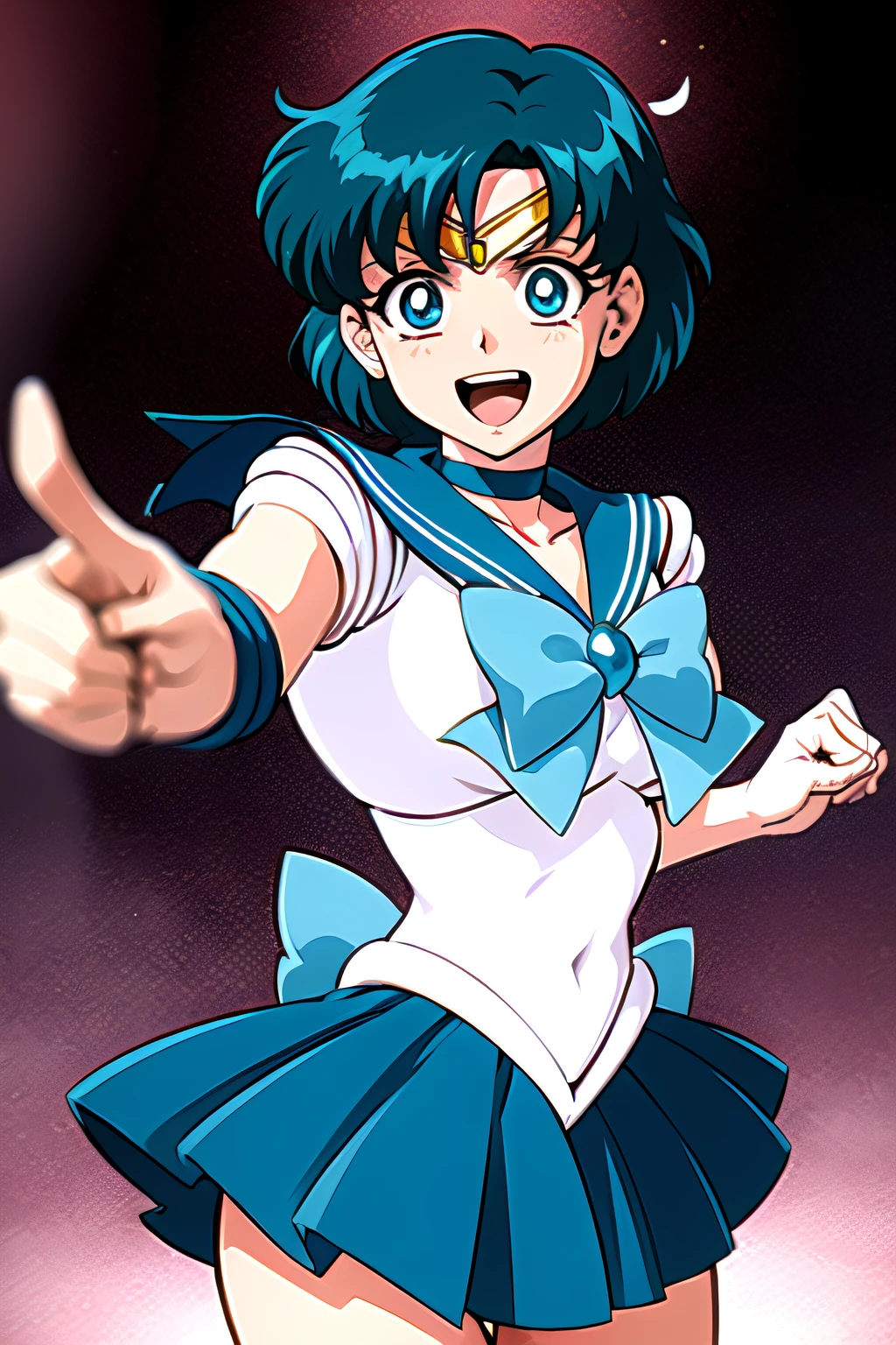 (top-quality:1.3), (masterpiece:1.4),(Anatomically correct), (Full limbs),(complete fingers),(Precise fingertips), (Fine details),(8K),Photorealista,Sailor Moon!!!!!!!!, Sailor Moon Style,by Sailor Moon, Sailor Senshi Uniform,(Sailor Mercury:1.25),aqua eyes, Dark green hair,Blue choker,(Dynamic Boxing Pose:1.25), 1 girl, Beautiful face, Intense lighting),raw, 1 girl, ((rage)), Color Theme Red, Dramatic light, Violence Everywhere, Bloody destruction of corpses in the background, Dark and blurry background, (joyous expression:1.4), (Raging Eyes:1.2), ), Mental breakdown, intimidation, Ways to harm, (irate:1.4), revenge, rage, destruction, murder, Maniacal,magician, spell magic, Magic Circle, ((magic in hand)),(using light magic:1.14),water magic, imaginative overlays, artistic fusion,fantastical scenes, evocative narratives, striking visuals,