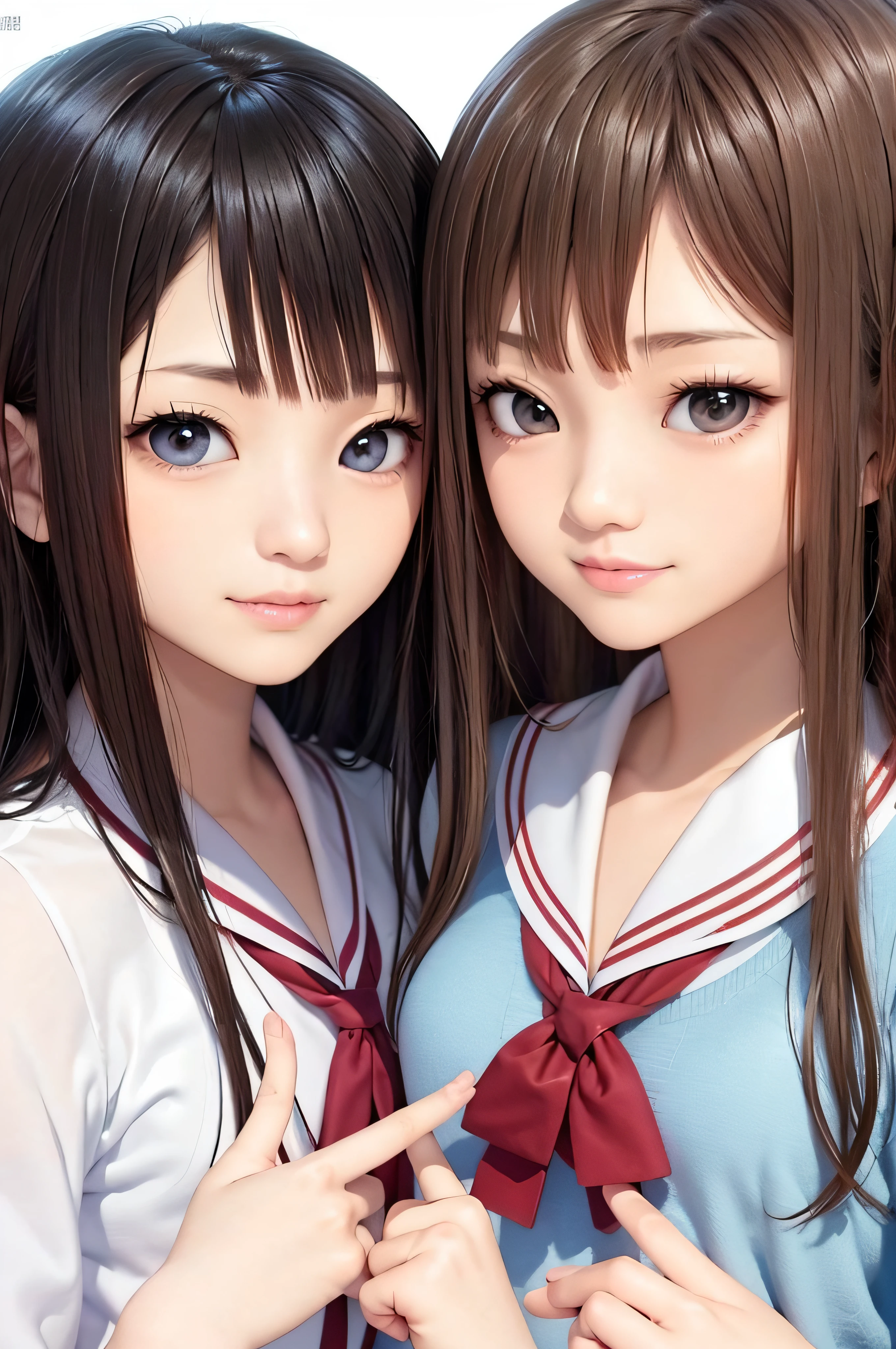 13years、brown haired、beautidful eyes、real looking skin、hi-school girl、a sailor suit、small tits、(8K、​masterpiece)、(reallistic、Photorealsitic)、top-quality、ighly detailed、The ultra-detailliert、Beautie、cute little、japanes、Idol、a smile、Close-up portrait、Healthy face