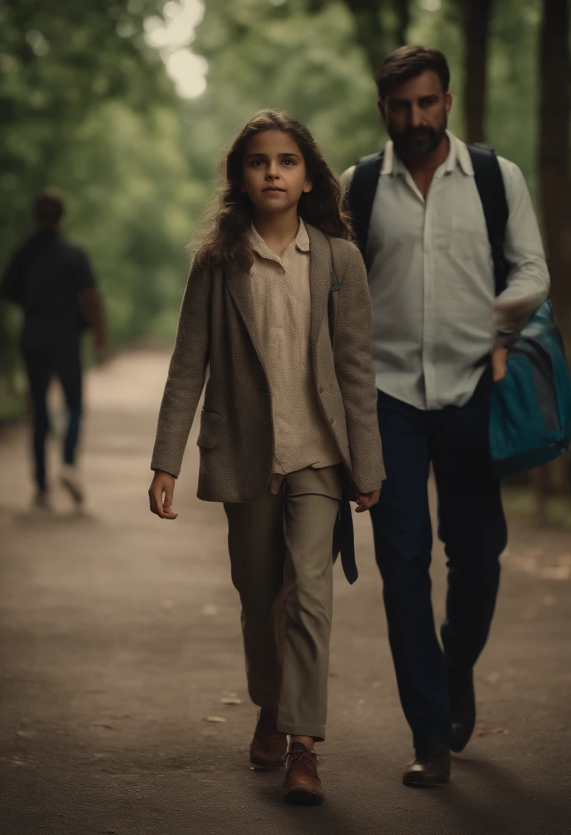 A beautiful girl named Nadia goes to school with her father