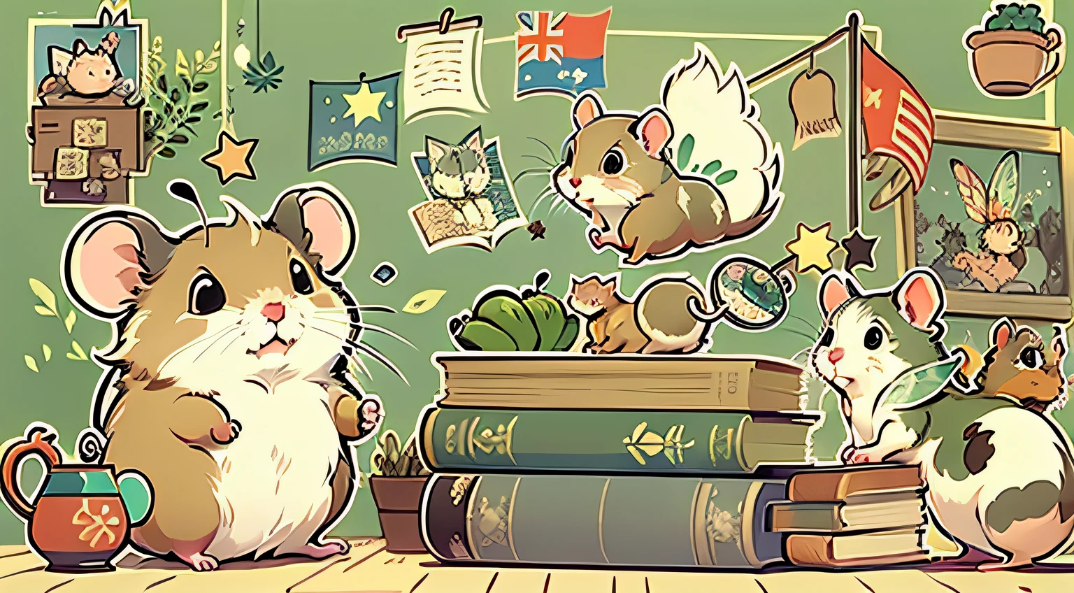 Fairy tale picture book,Hamster Bookstore, flags, vectorial, Line art, designs, Inspiration, straightened, 对称