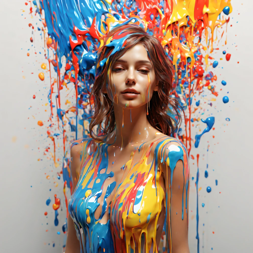 dripping paint,abstract,1 girl, (((masterpiece))), best quality,ultra-detailed, 8k, wallpaper, extremely delicate and beautiful, highresolution, ray tracing, best shadow, (realistic, photorealistic:1.37),professional lighting, photon mapping, radiosity, physically-based rendering