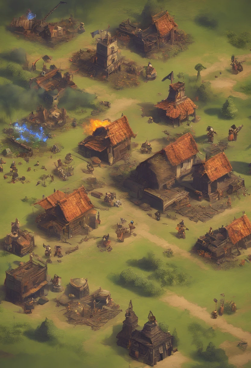 (Best quality, 8k, Masterpiece :1.2), squad fighting enemy, burning scene in the background, gameplay screenshot with ui, screenshot from an fps, burning village in background, in pubg, in-game, smoke rising in the background, explosions all around, in game, video game screenshot>