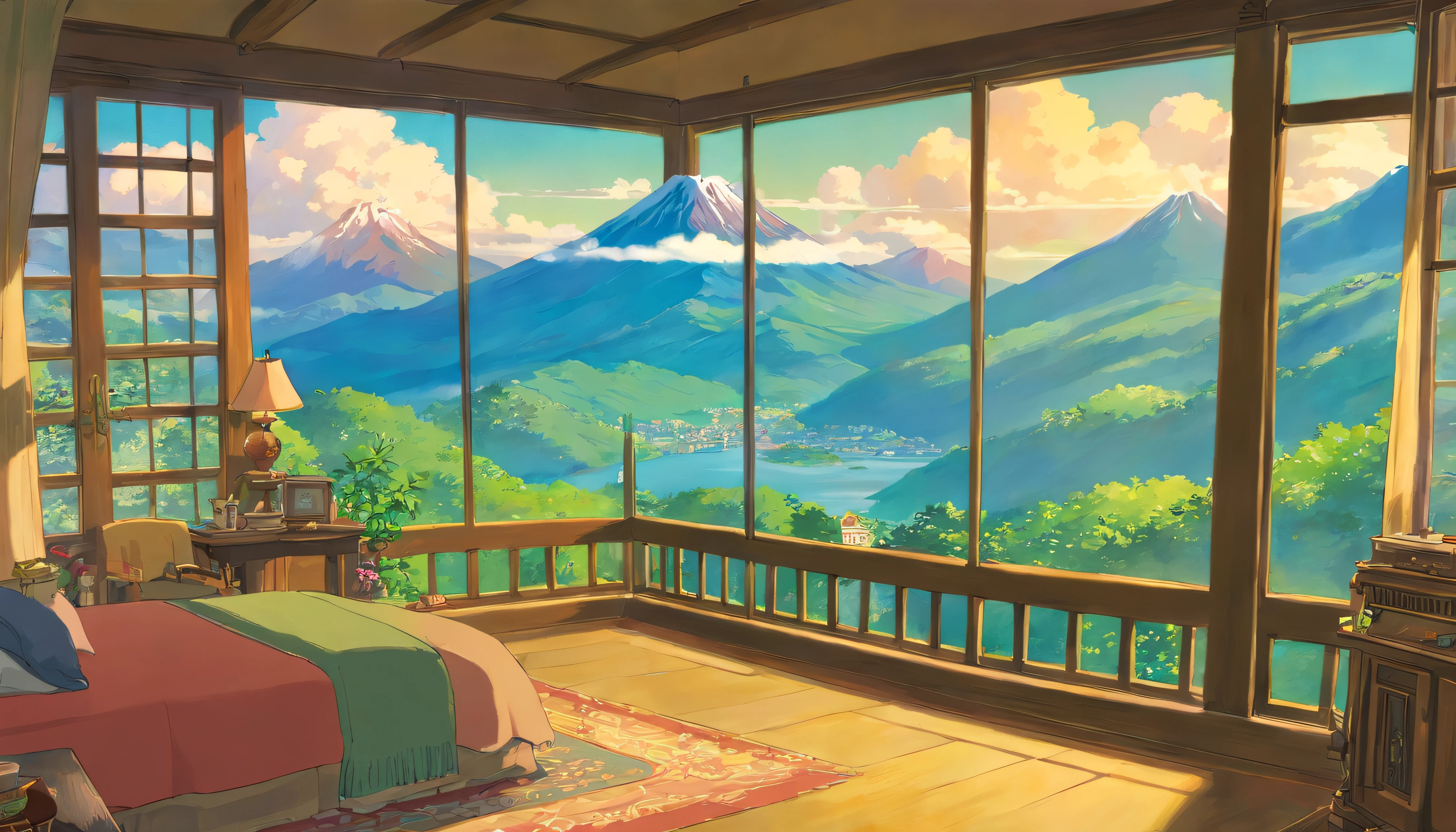 The big mountains outside the window are picturesque inside